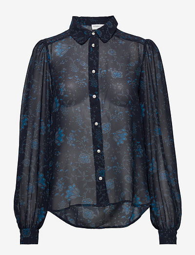 Recycled polyester shirt - pitkähihaiset kauluspaidat - dark blue wild blossom print