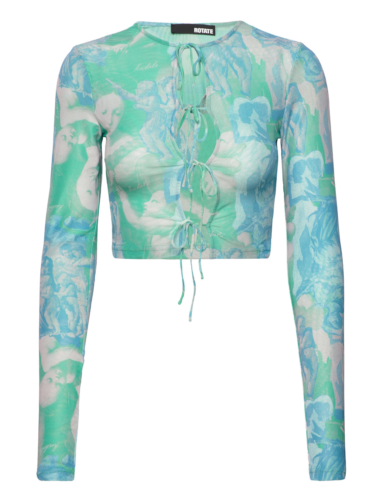 Printed Tie Strap Top Tops Crop Tops Long-sleeved Crop Tops Blue ROTATE Birger Christensen