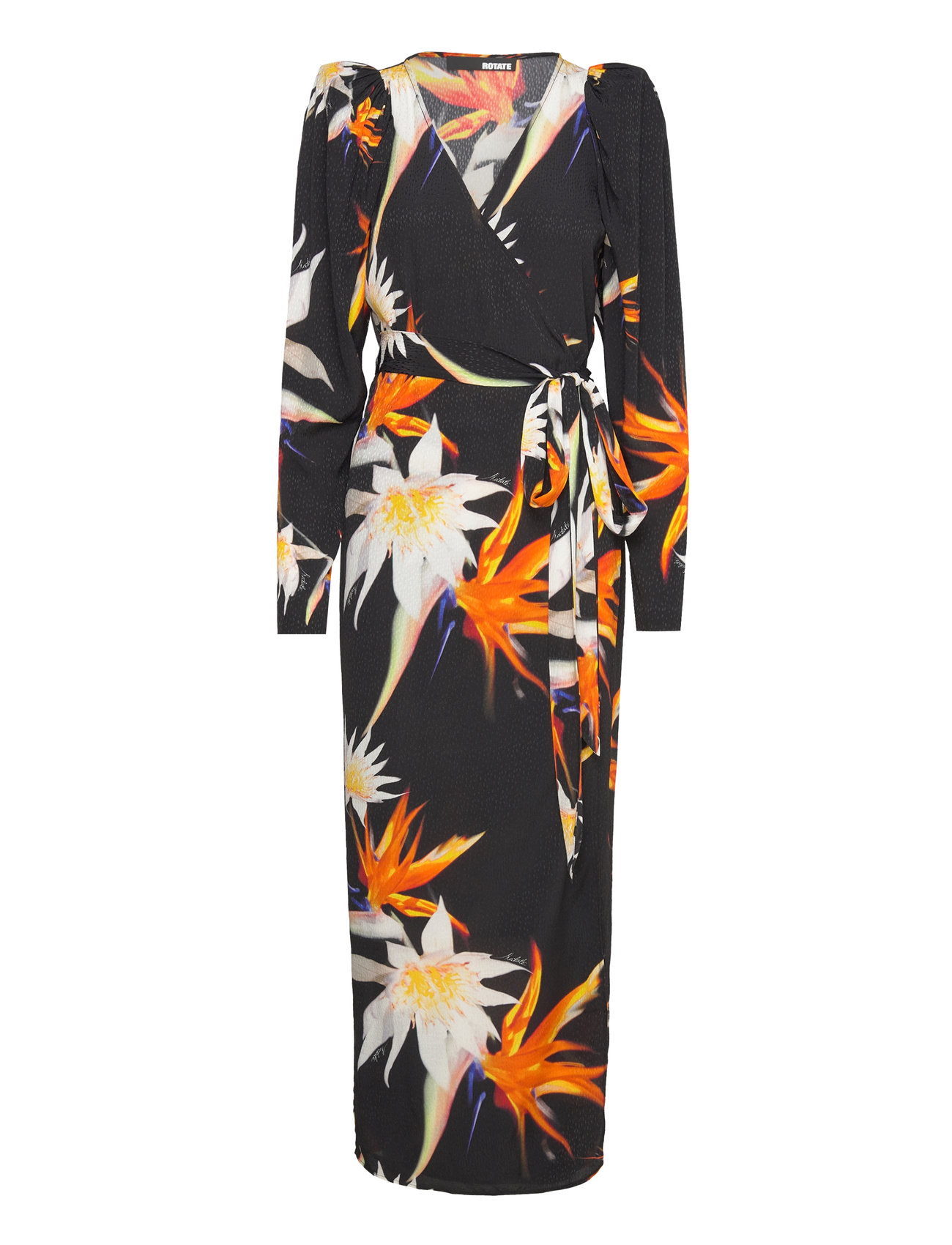 ROTATE Birger Christensen Print Midi Wrap Dress Svart