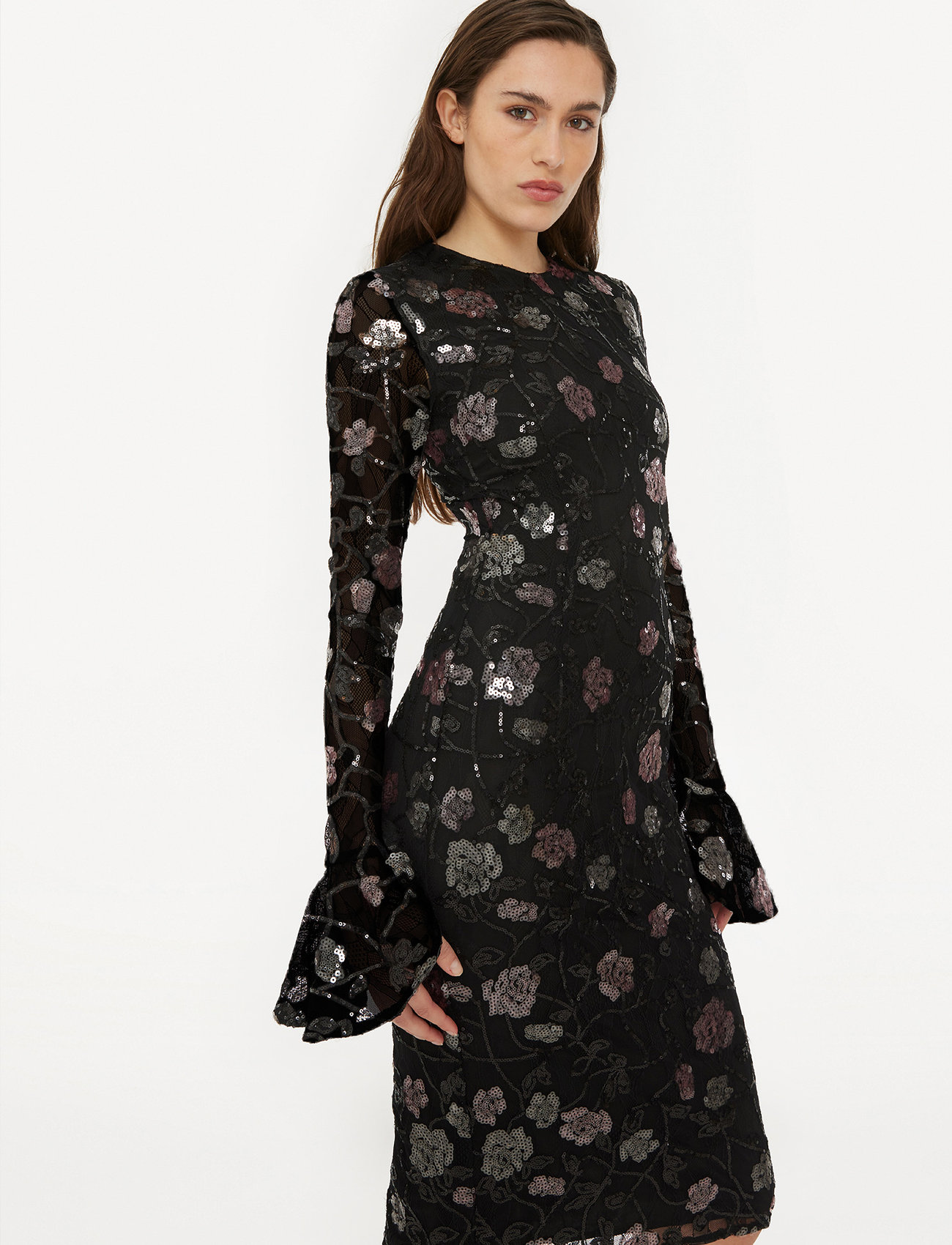 ROTATE Birger Christensen Lace Fitted Midi Dress, 34, Black, Designere > Knælange Og Midi, Dame