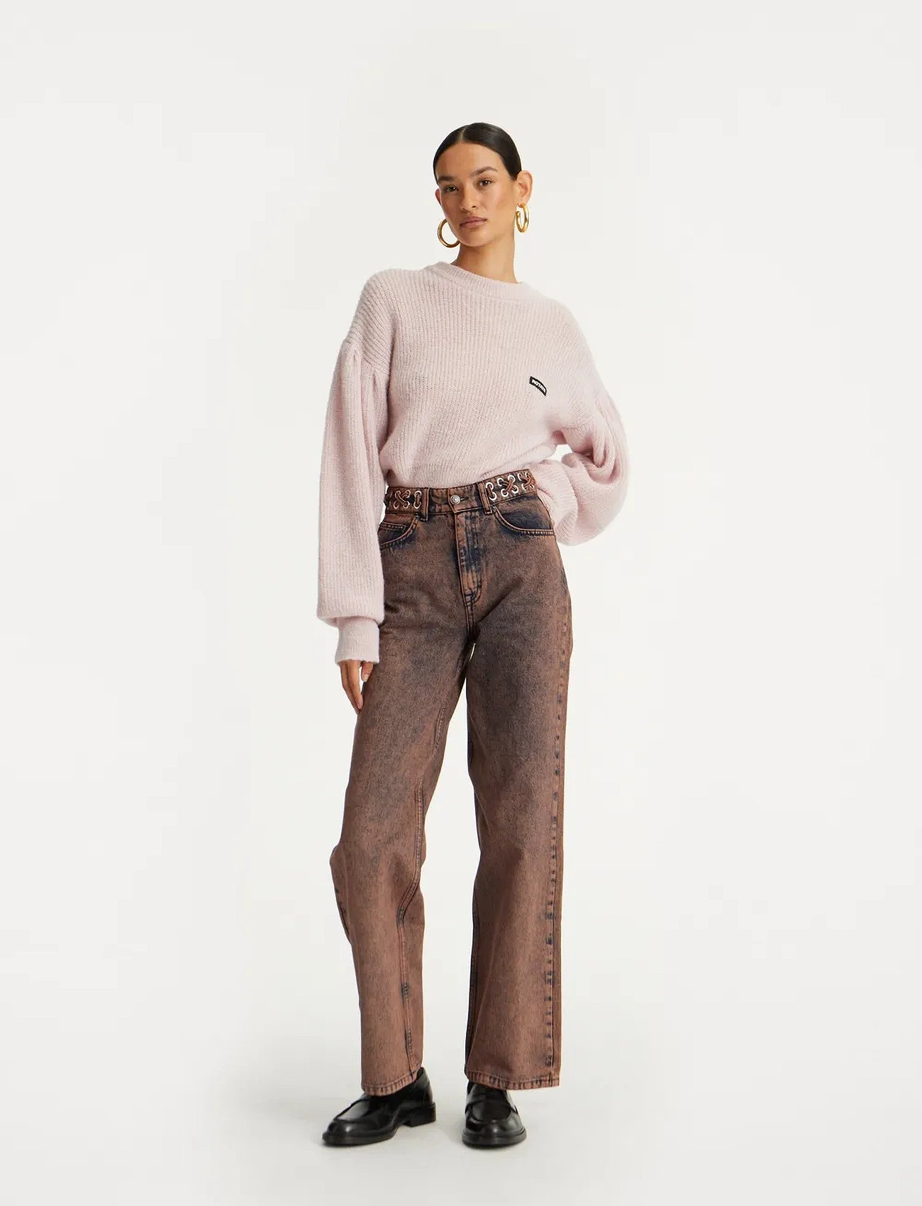 ROTATE Birger Christensen Knit Puff Crewneck, XS, Pink, Strik > Trøjer, Dame
