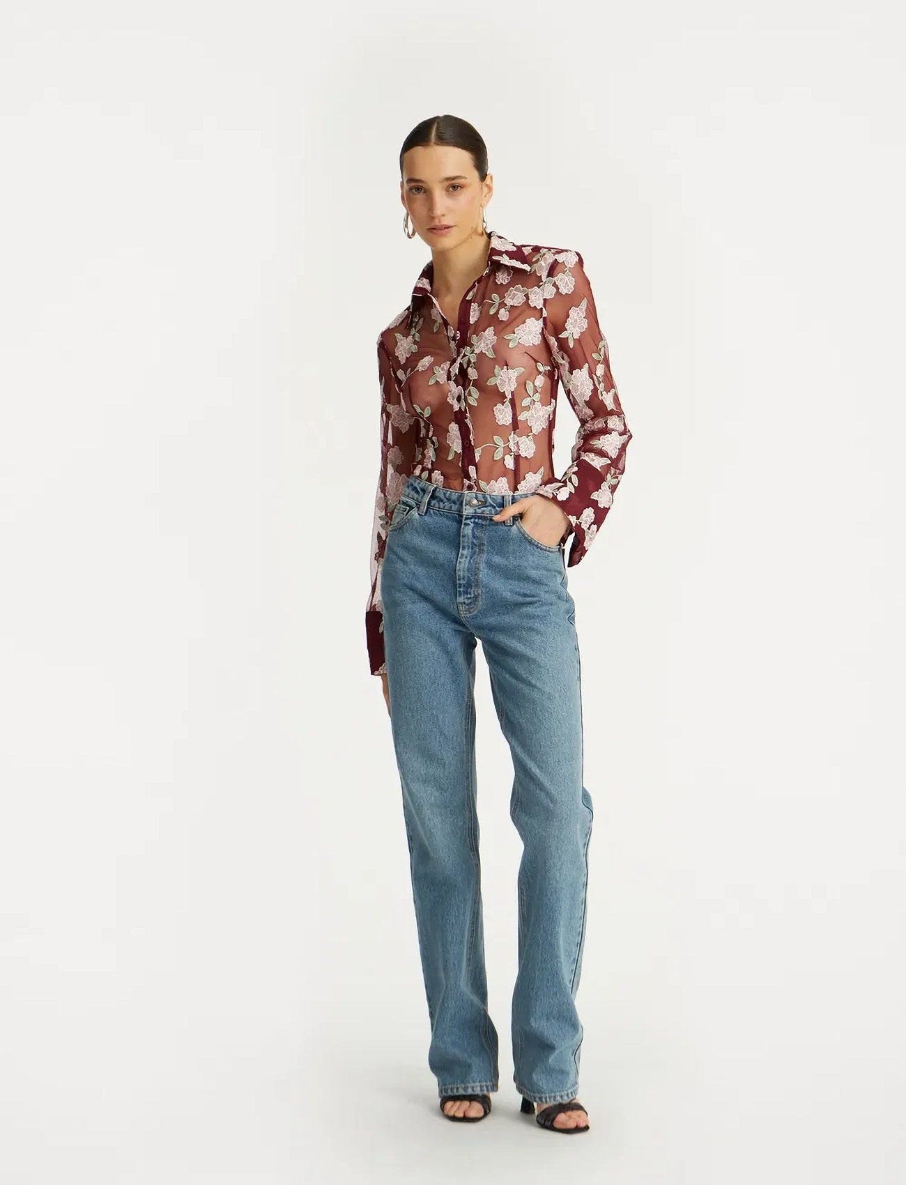ROTATE Birger Christensen Mesh Fitted Shirt, 36, Pink, Skjorter > Langærmede, Dame