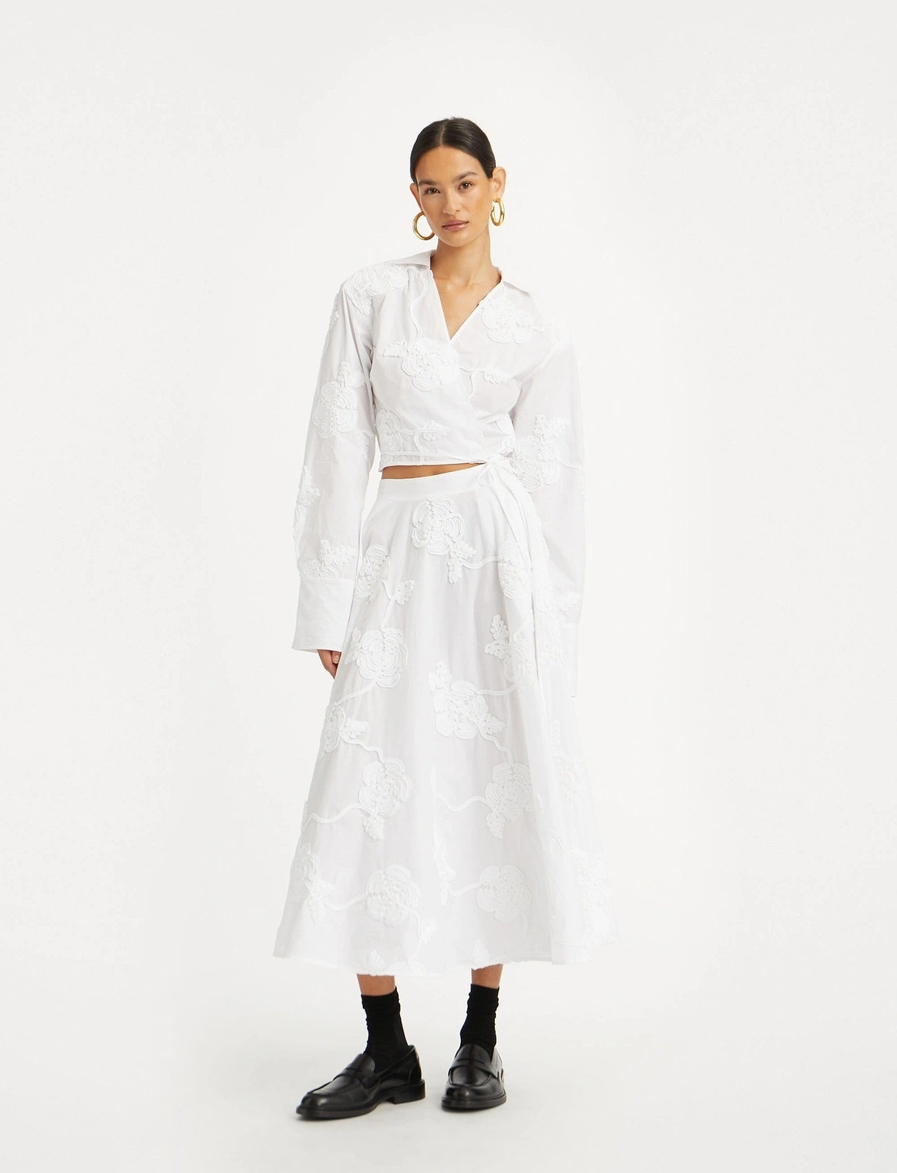 ROTATE Birger Christensen Wrap Cotton Shirt, 38, White, Skjorter > Langærmede, Dame