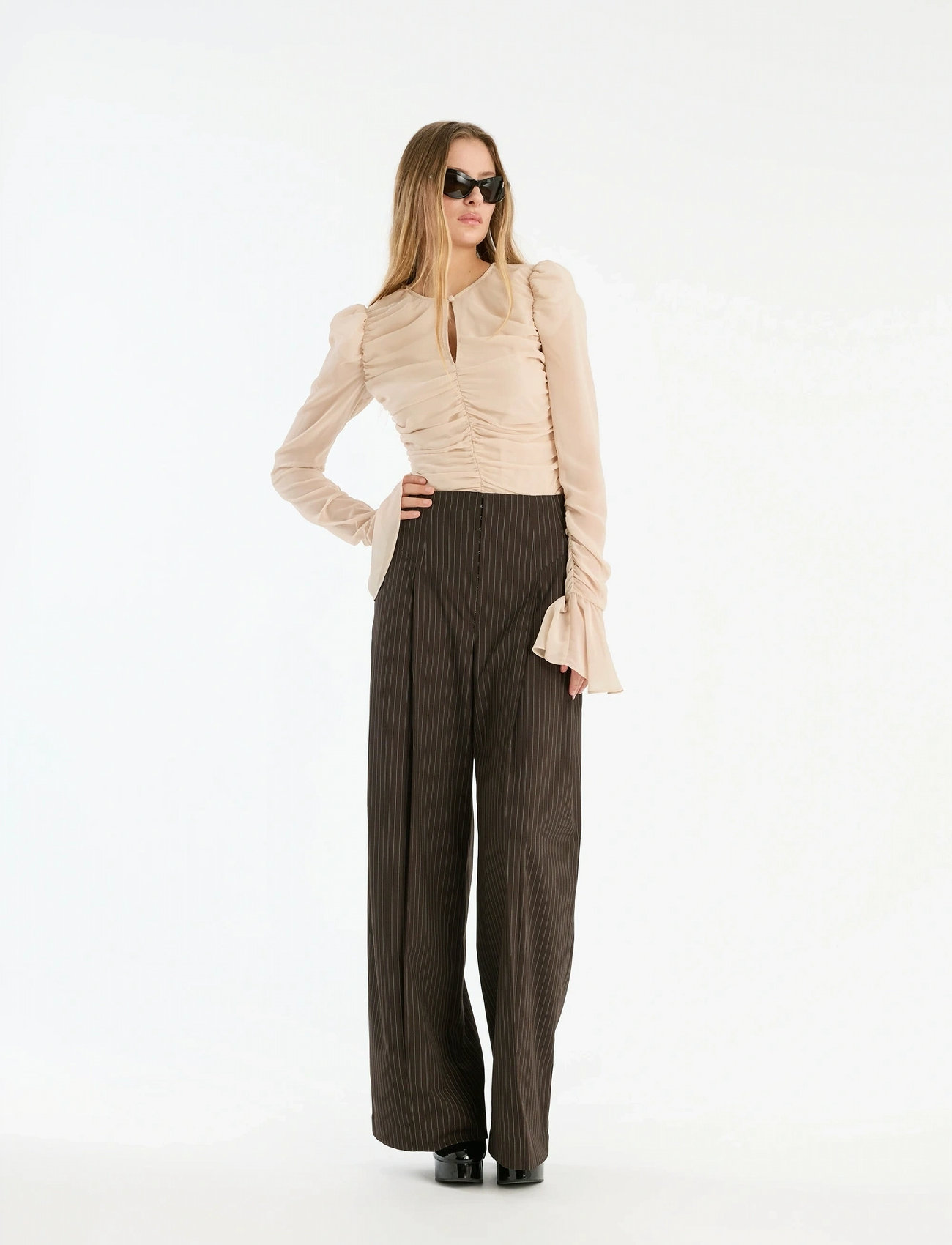 ROTATE Birger Christensen Chiffon Ls Top, 36, Beige, Bluser > Langærmede, Dame