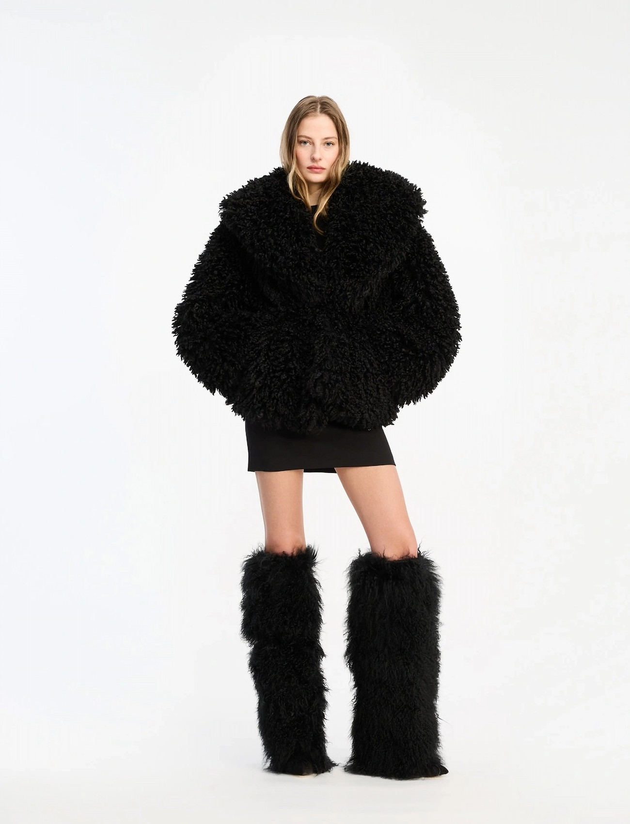ROTATE Birger Christensen Faux Fur Belted Jacket, S/M, Black, Designere > Imiteret Pels, Dame