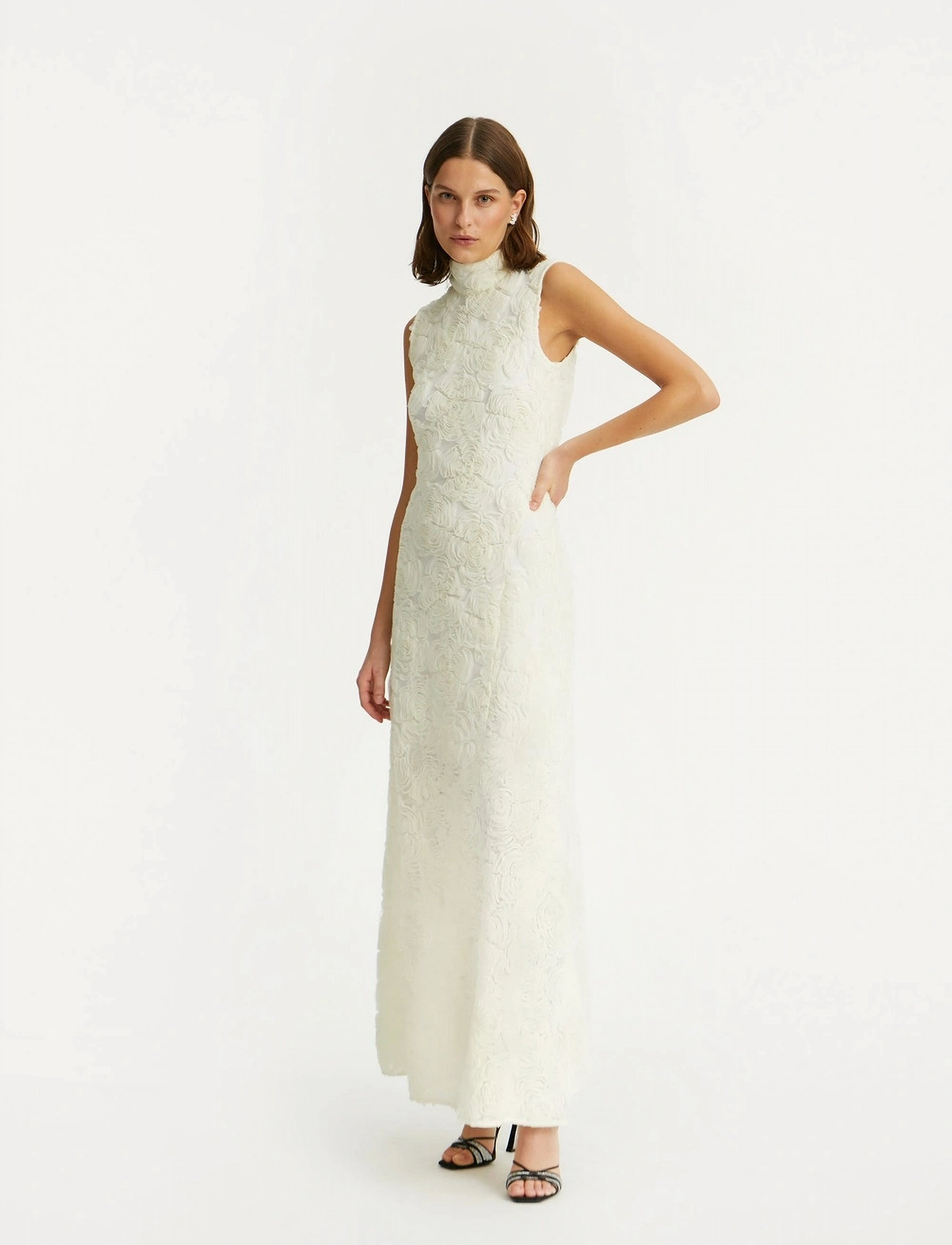 ROTATE Birger Christensen Flower Mesh Maxi Dress, 32, Cream, Designere > Maxi Dress, Dame