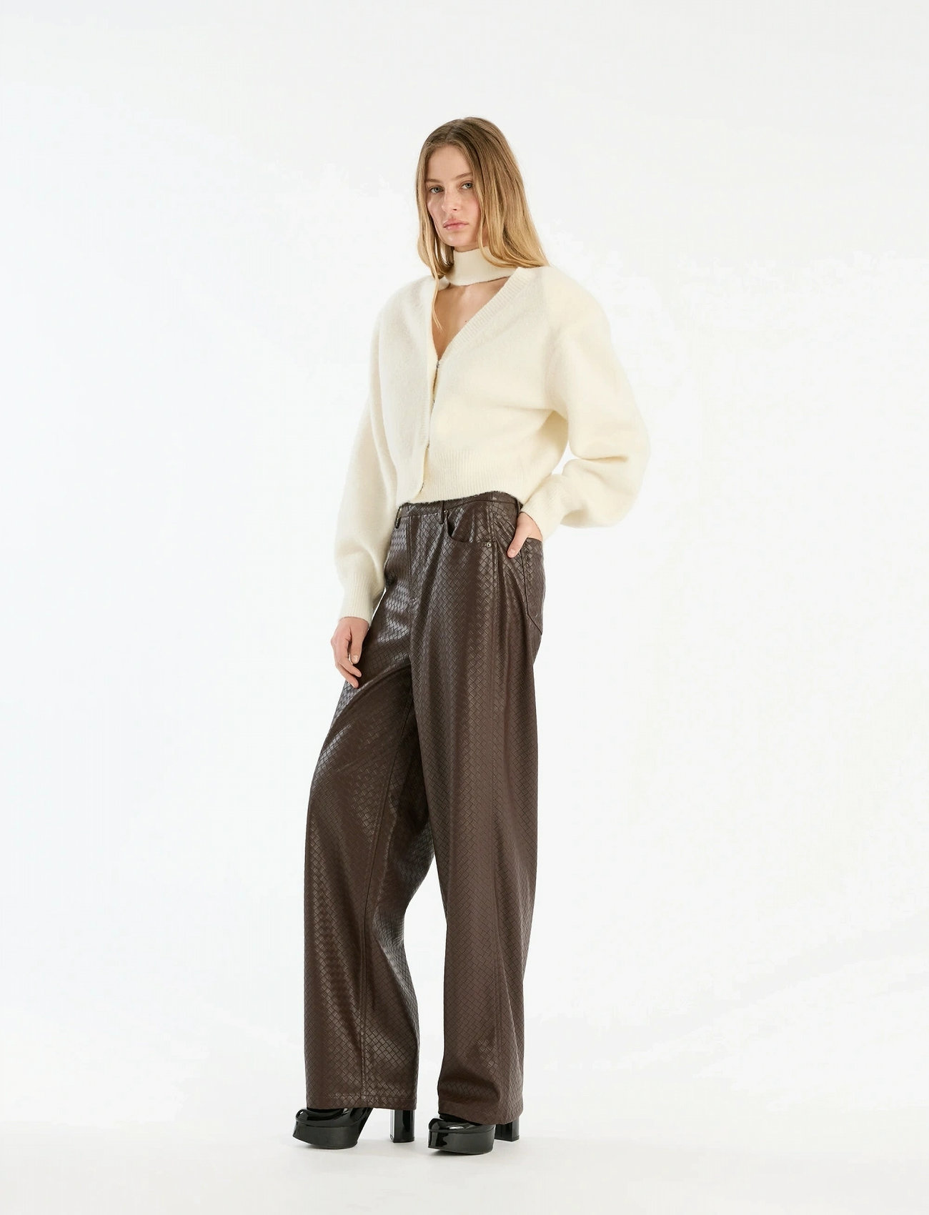 ROTATE Birger Christensen Knit Scarf Cardigan, XL, Cream, Strik > Cardigans, Dame
