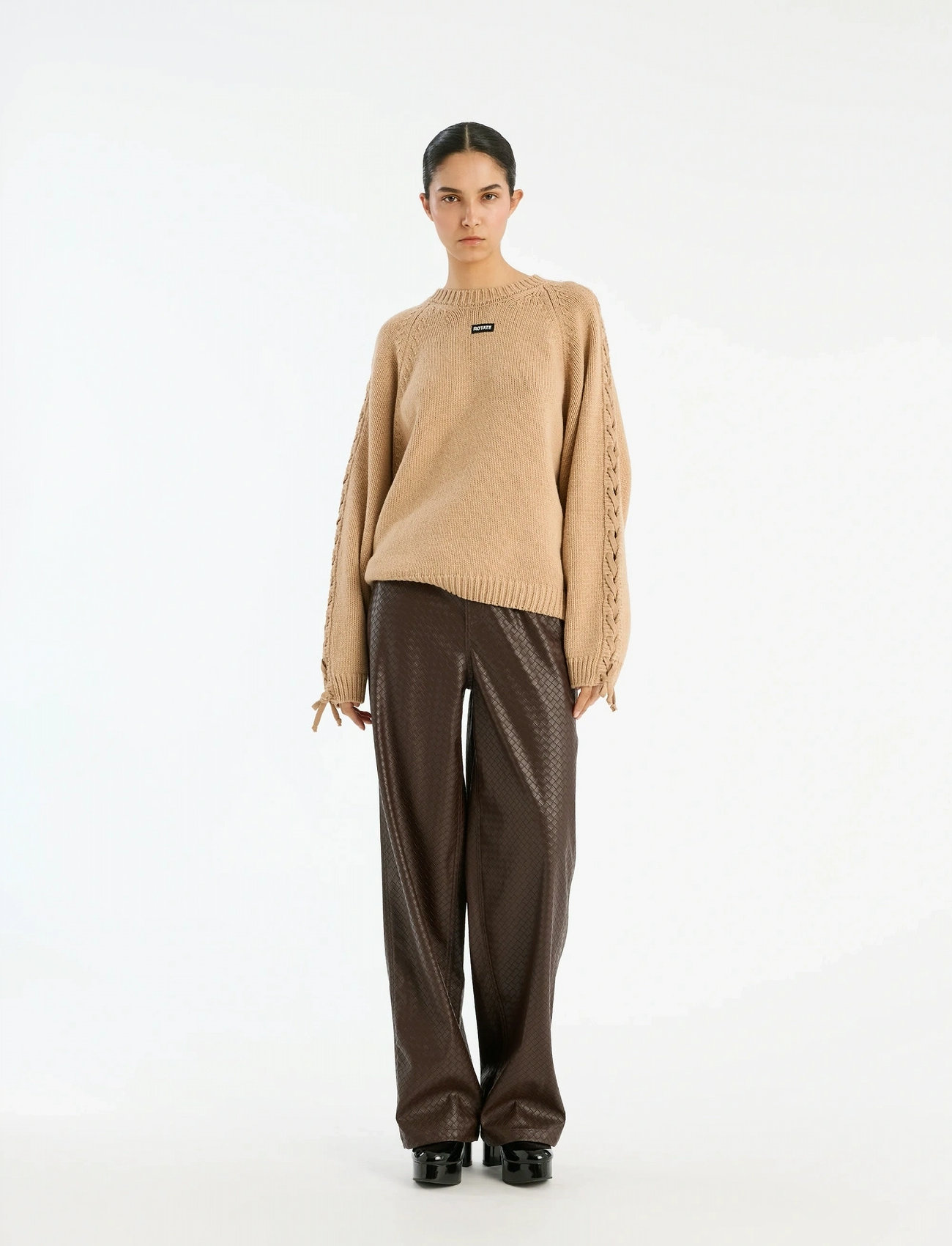 ROTATE Birger Christensen Knit Lacing Jumper, XS, Beige, Strik > Trøjer, Dame