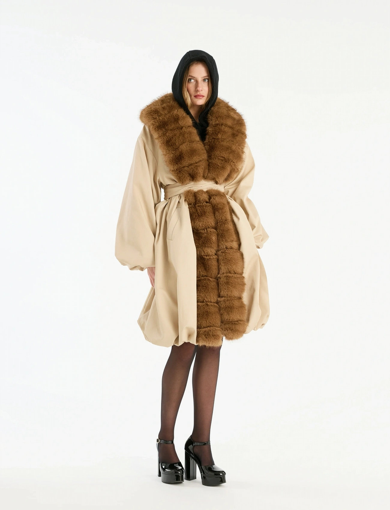 ROTATE Birger Christensen Faux Fur Collar Coat, 34, Beige, Frakker > Lette Frakker, Dame