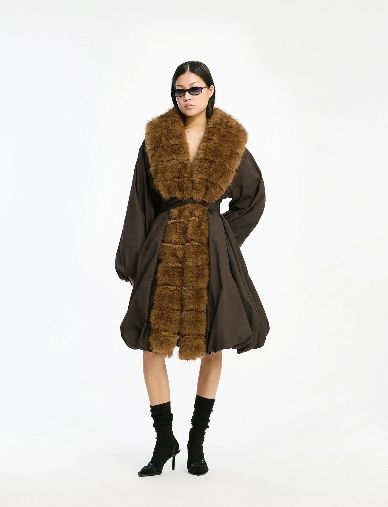 ROTATE Birger Christensen Faux Fur Collar Coat, 38, Brown, Frakker > Vinterfrakker, Dame