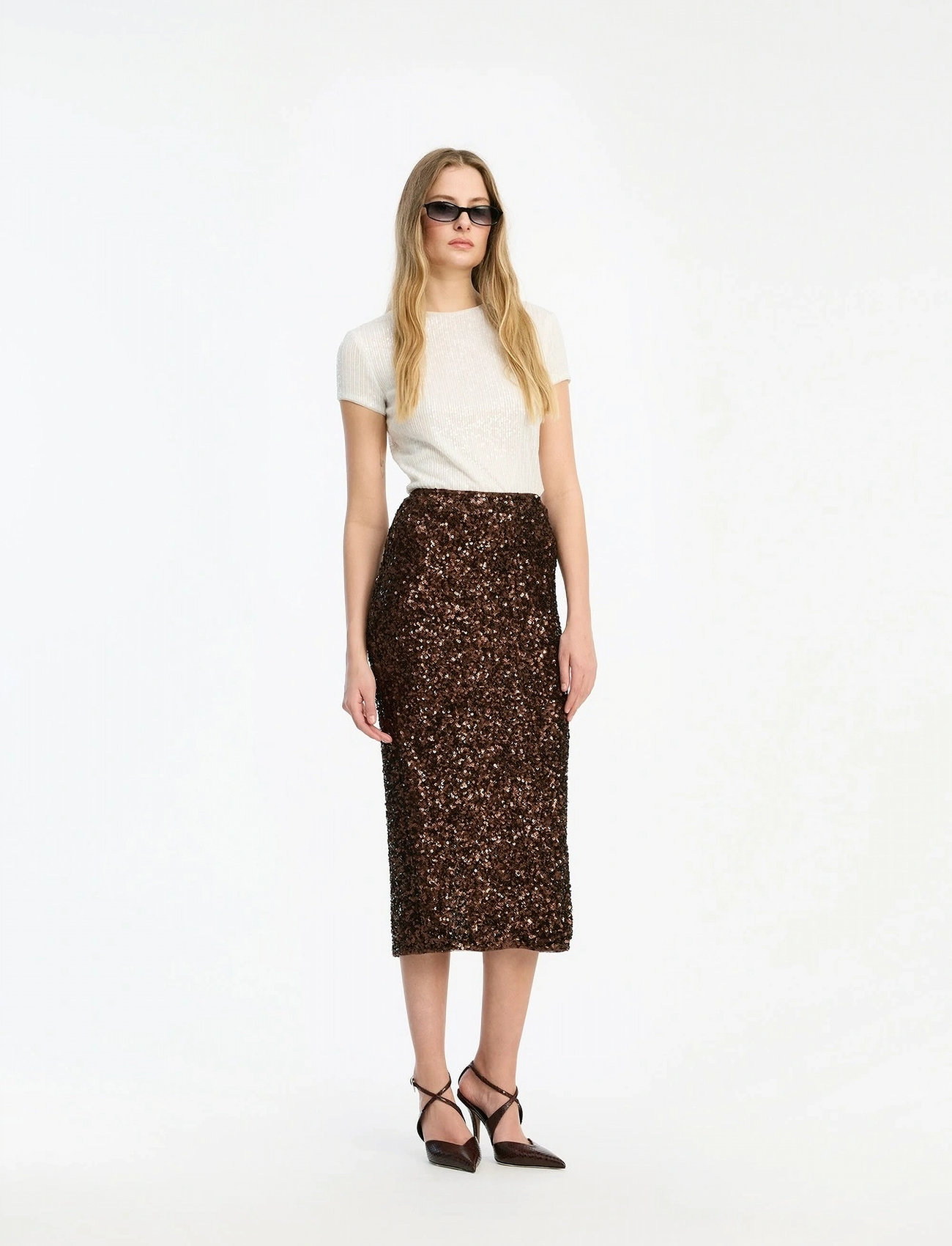 ROTATE Birger Christensen Sequin Pencil Skirt, 38, Brown, Nederdele > Blyantnederdele, Dame