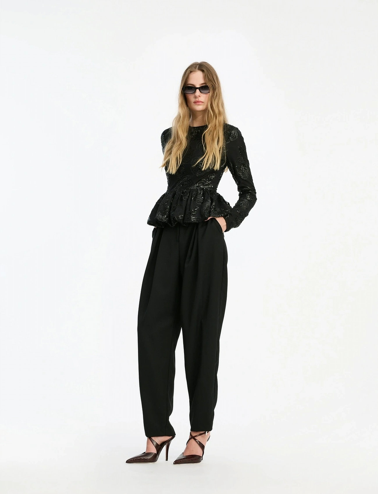 ROTATE Birger Christensen Sequins Ls Bubble Top, 38, Black, T-Shirts & Toppe > Langærmede, Dame