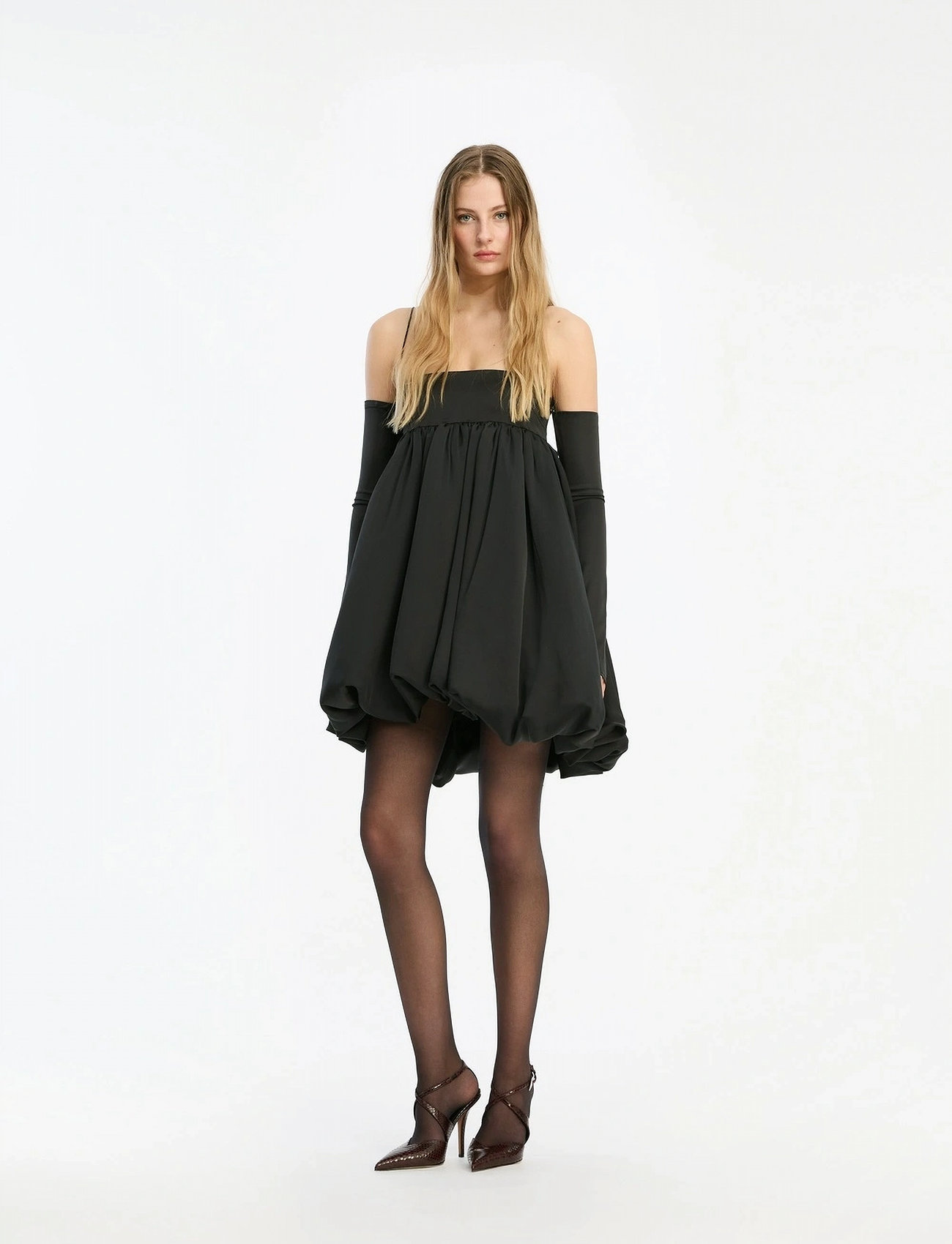 ROTATE Birger Christensen Satin Ls Bubble Dress, 40, Black, Kjoler > Kort Kjole, Dame