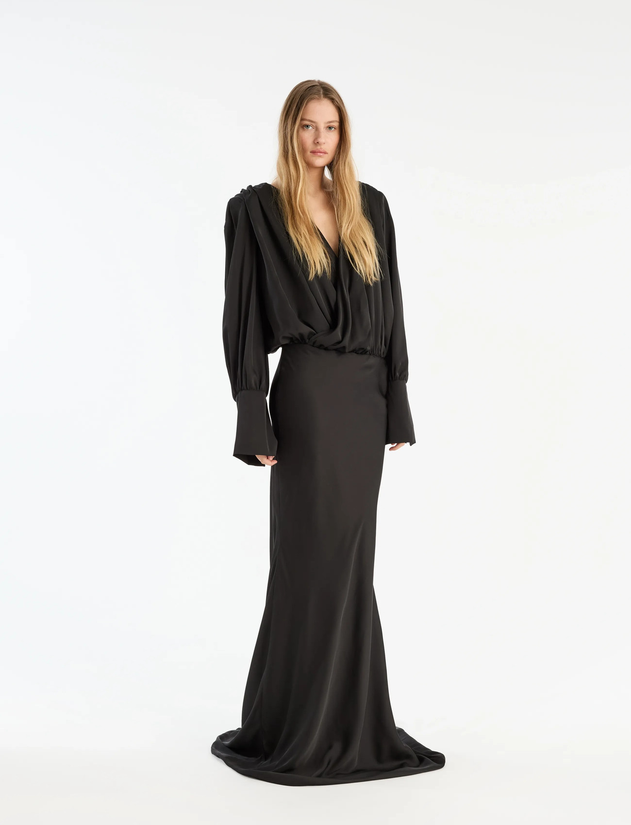 ROTATE Birger Christensen Chiffon Ls Maxi Dress, 32, Black, Kjoler > Maxikjole, Dame