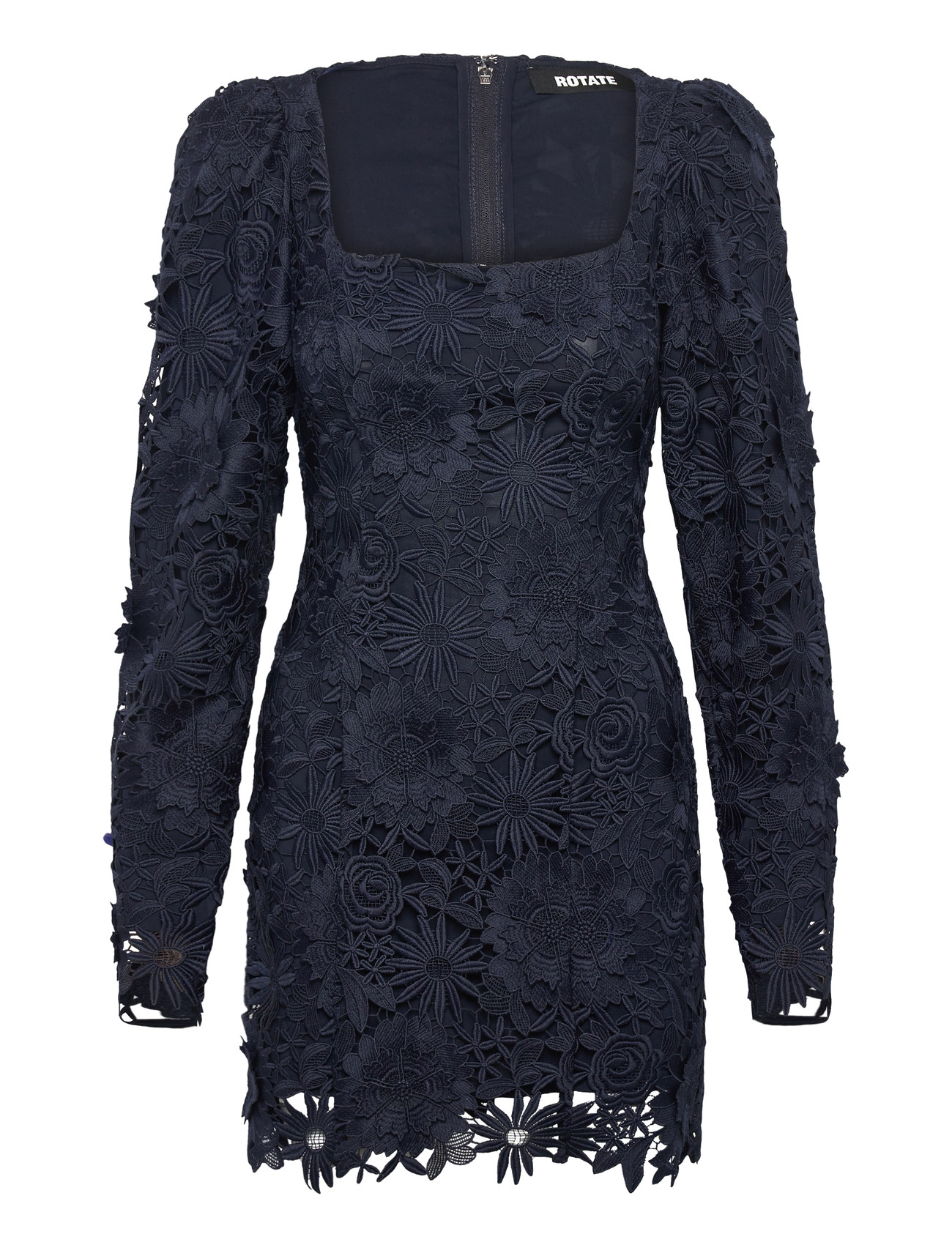 ROTATE Birger Christensen 3D Lace Ls Mini Dress, 34, Navy, Kjoler > Kort Kjole, Dame