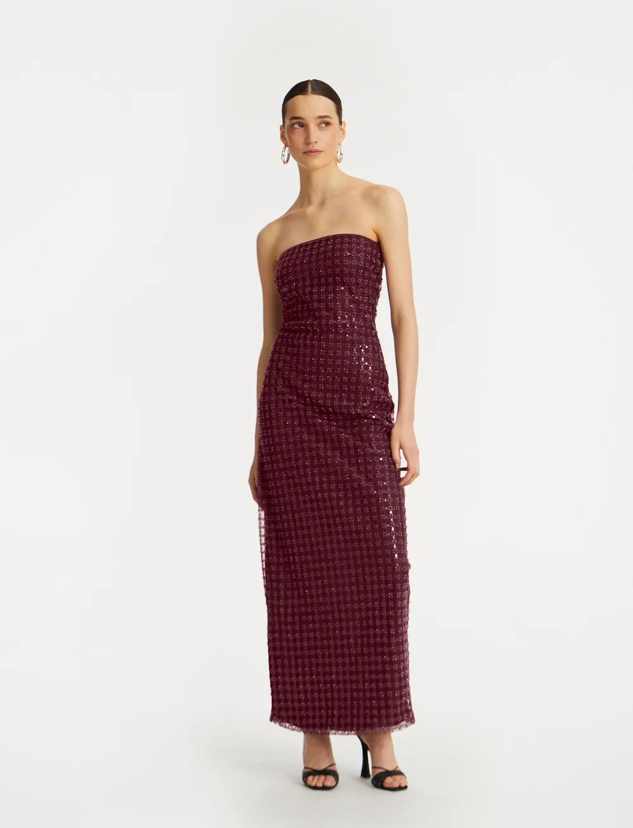 ROTATE Birger Christensen Beaded Maxi Tube Dress, 40, Burgundy, Kjoler > Maxikjole, Dame