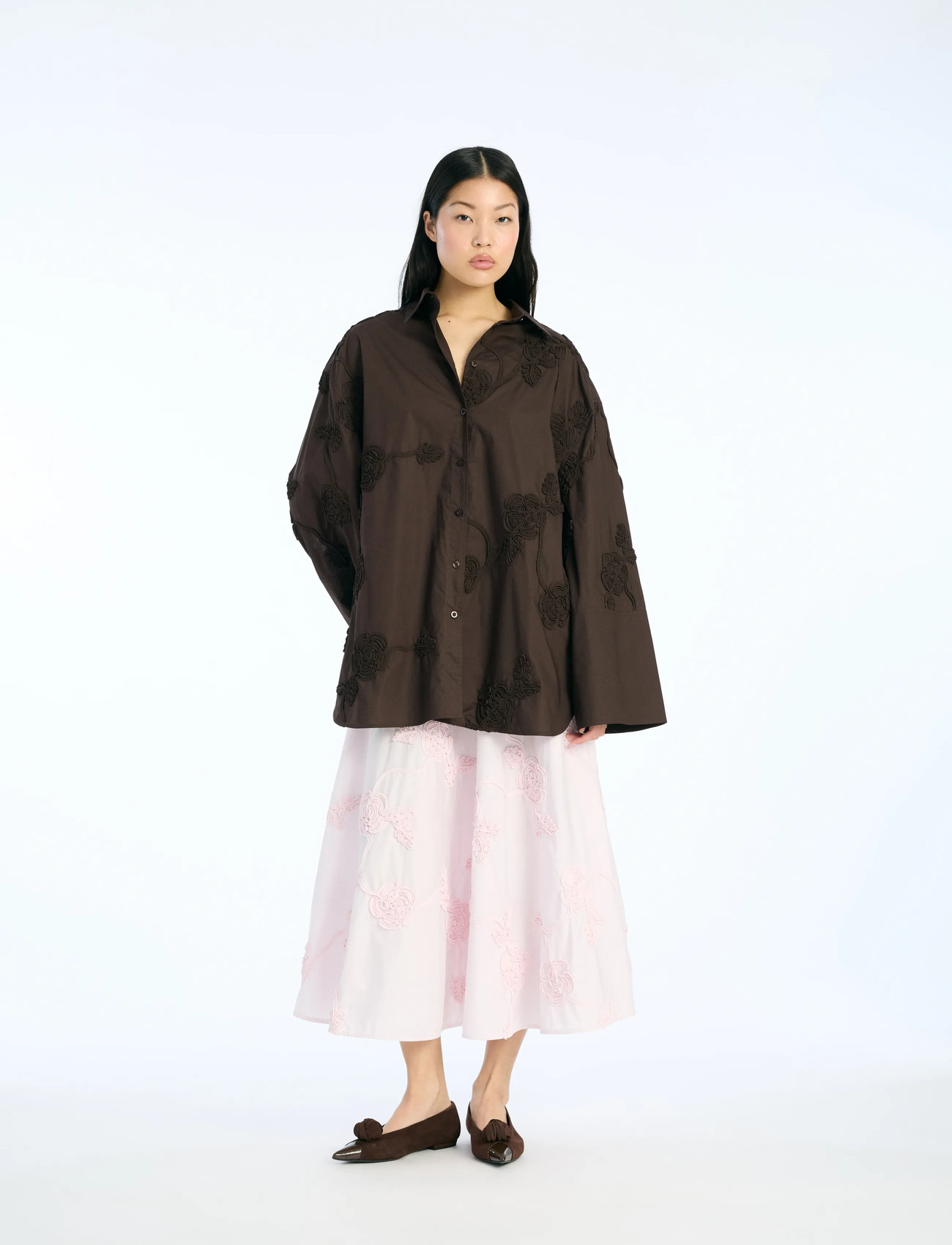 ROTATE Birger Christensen Flower Oversized Shirt, 32, Brown, Skjorter > Langærmede, Dame