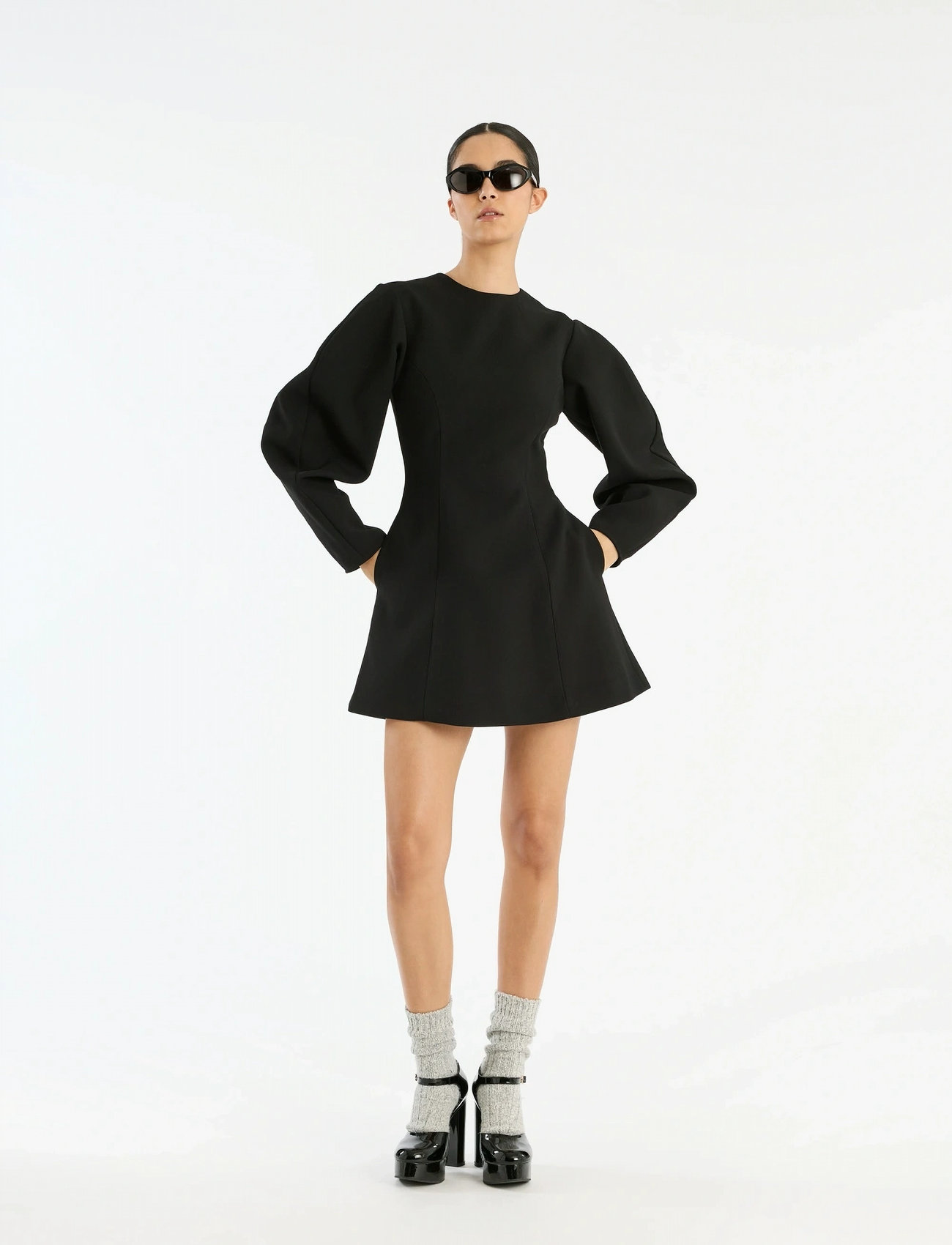 ROTATE Birger Christensen Suiting Flared Mini Dress, 40, Black, Designere > Korte Kjoler, Dame