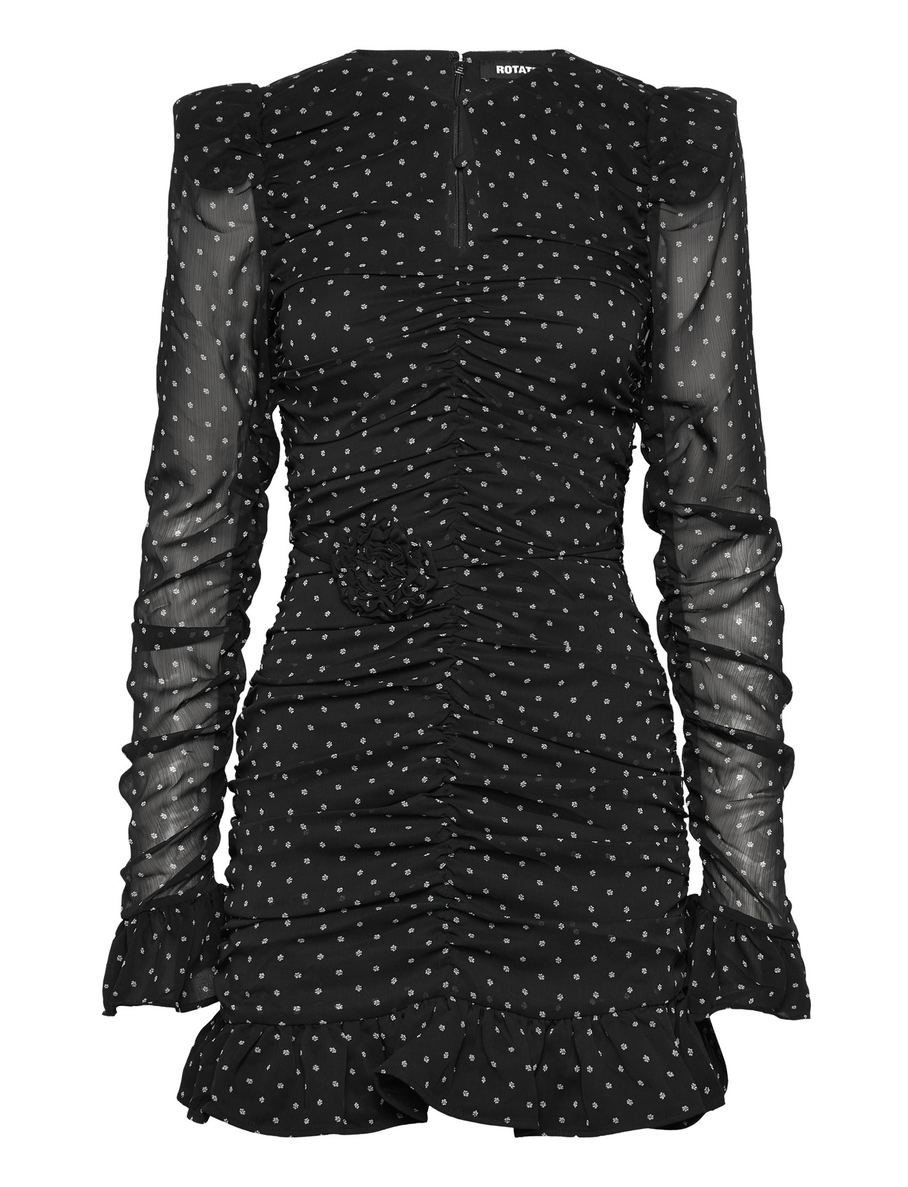 ROTATE Birger Christensen Printed Long-Sleeve Dress, 38, Black, Kjoler > Kort Kjole, Dame