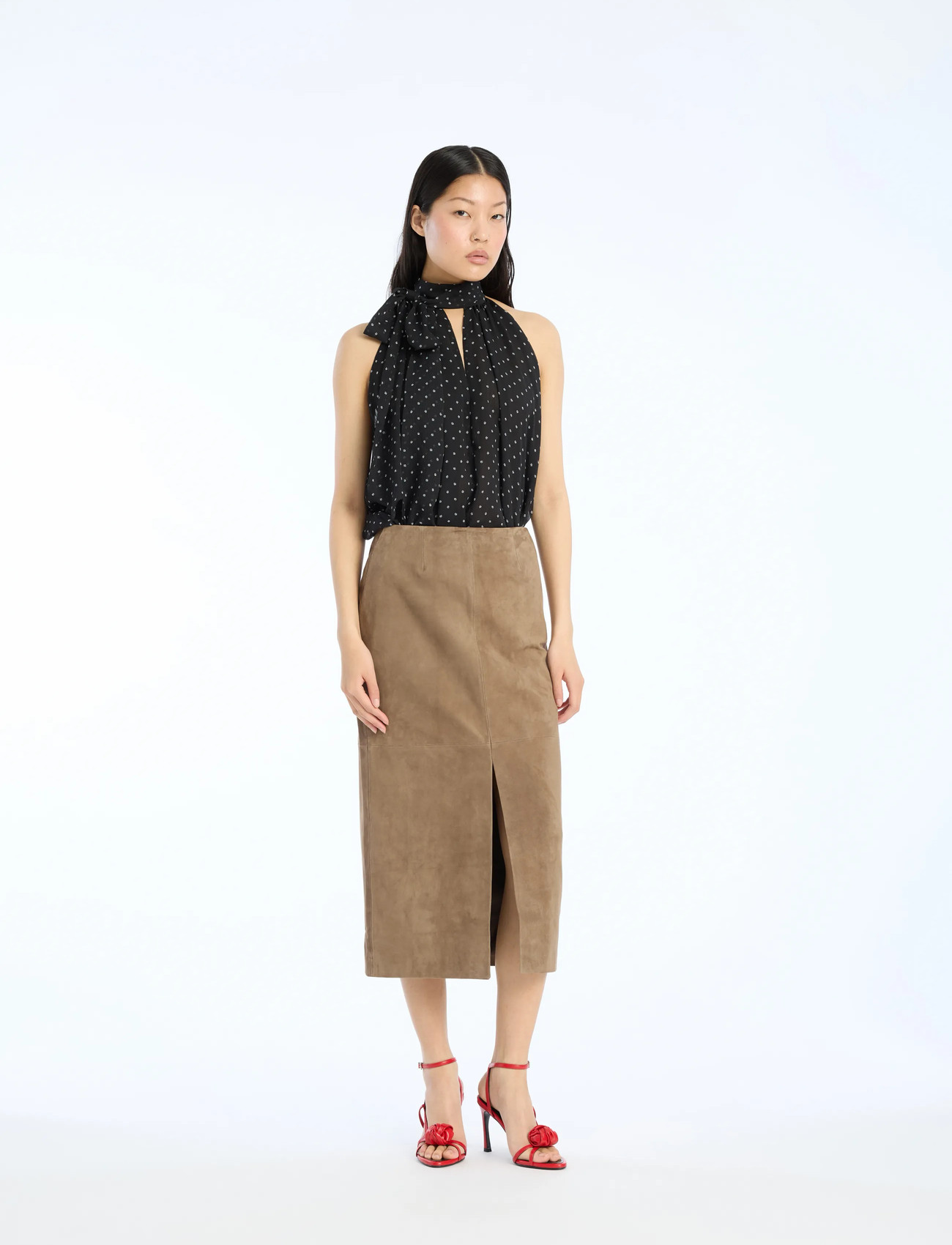 ROTATE Birger Christensen Suede Midi Pencil Skirt, 40, Brown, Nederdele > Knælange Og Midi Nederdele, Dame