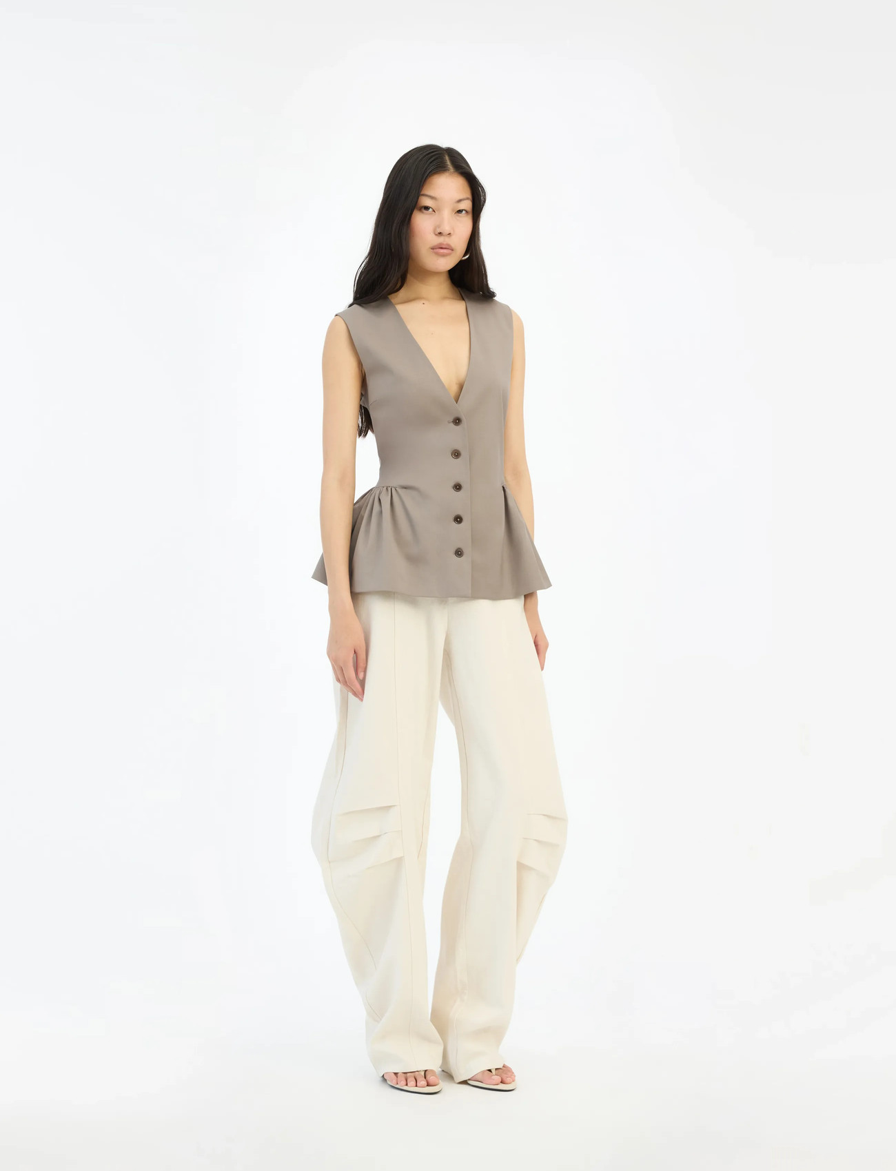 ROTATE Birger Christensen Linen Suiting Pants, 40, Cream, Trousers > Barrel Trousers, Dame
