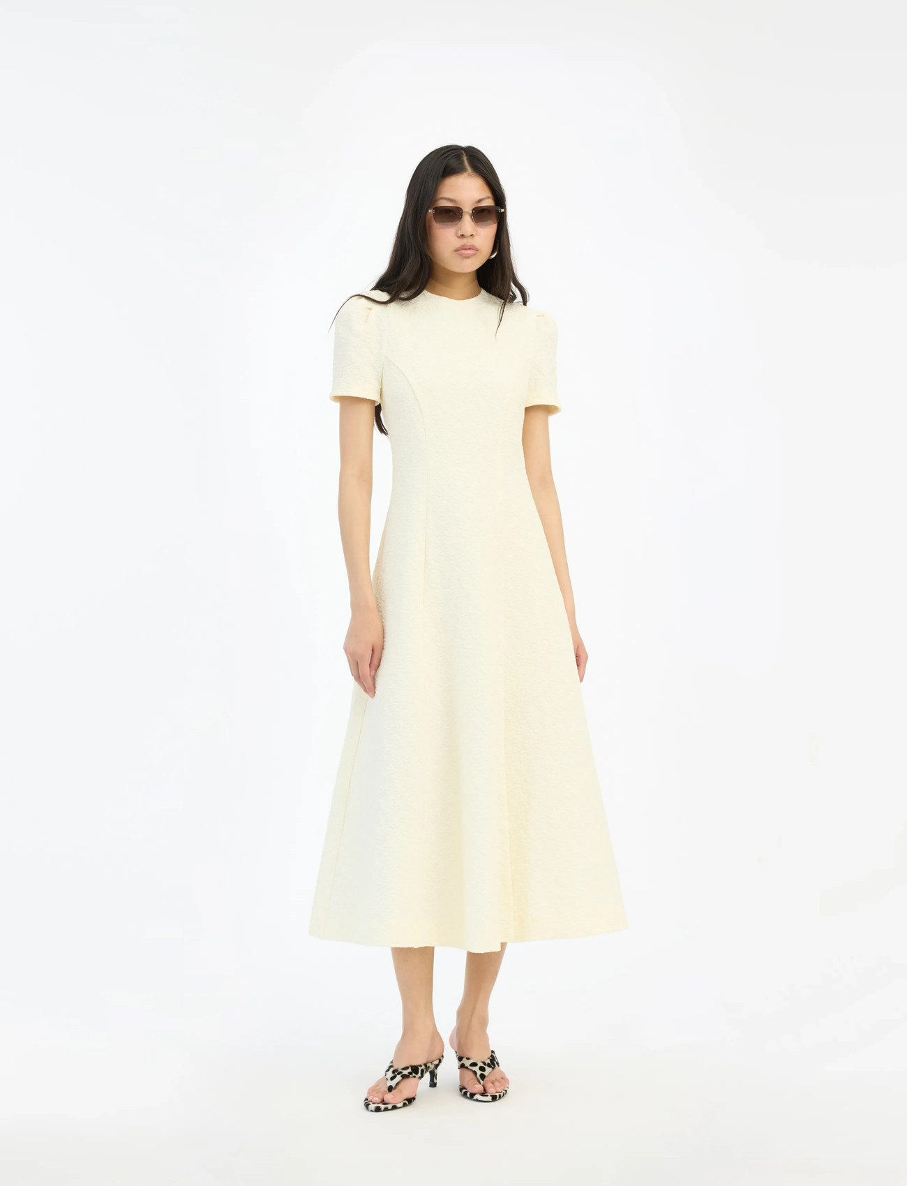 ROTATE Birger Christensen Jacquard Flared Dress, 40, Yellow, Designere > Knælange Og Midi, Dame