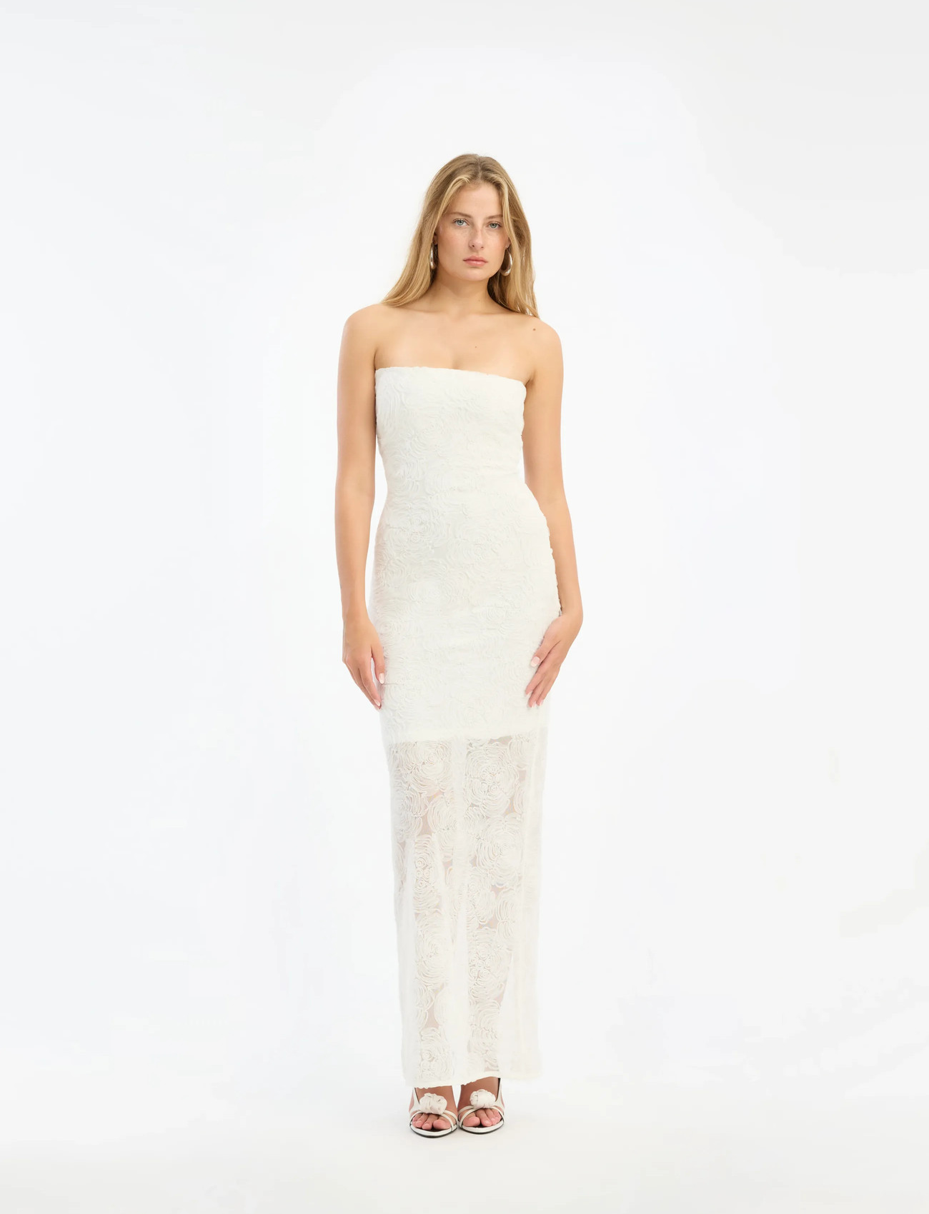ROTATE Birger Christensen Mesh Tube Dress, 36, White, Designere > Maxi Dress, Dame