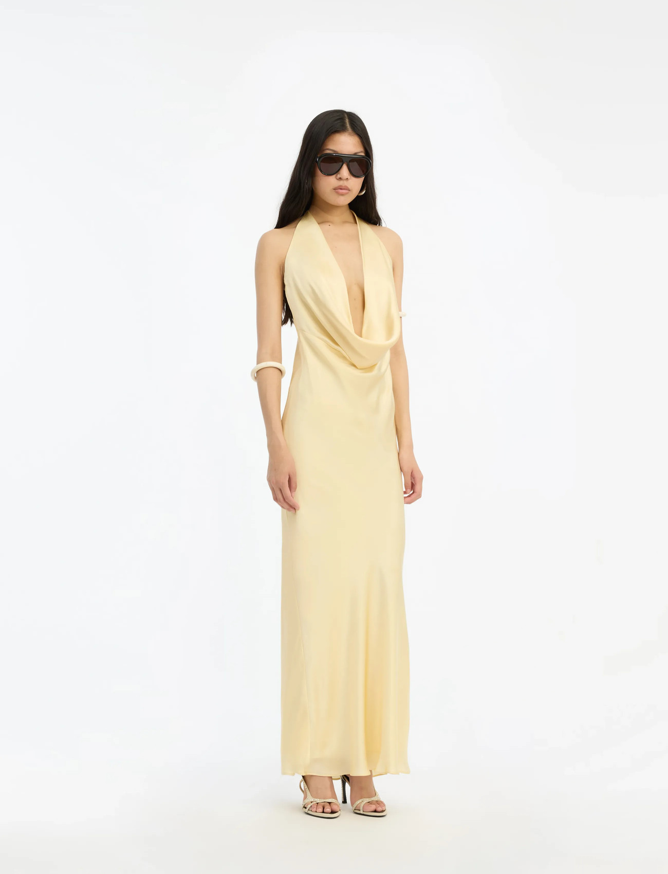 ROTATE Birger Christensen Chiffon Halter Dress, 34, Yellow, Designere > Aftenkjoler, Dame