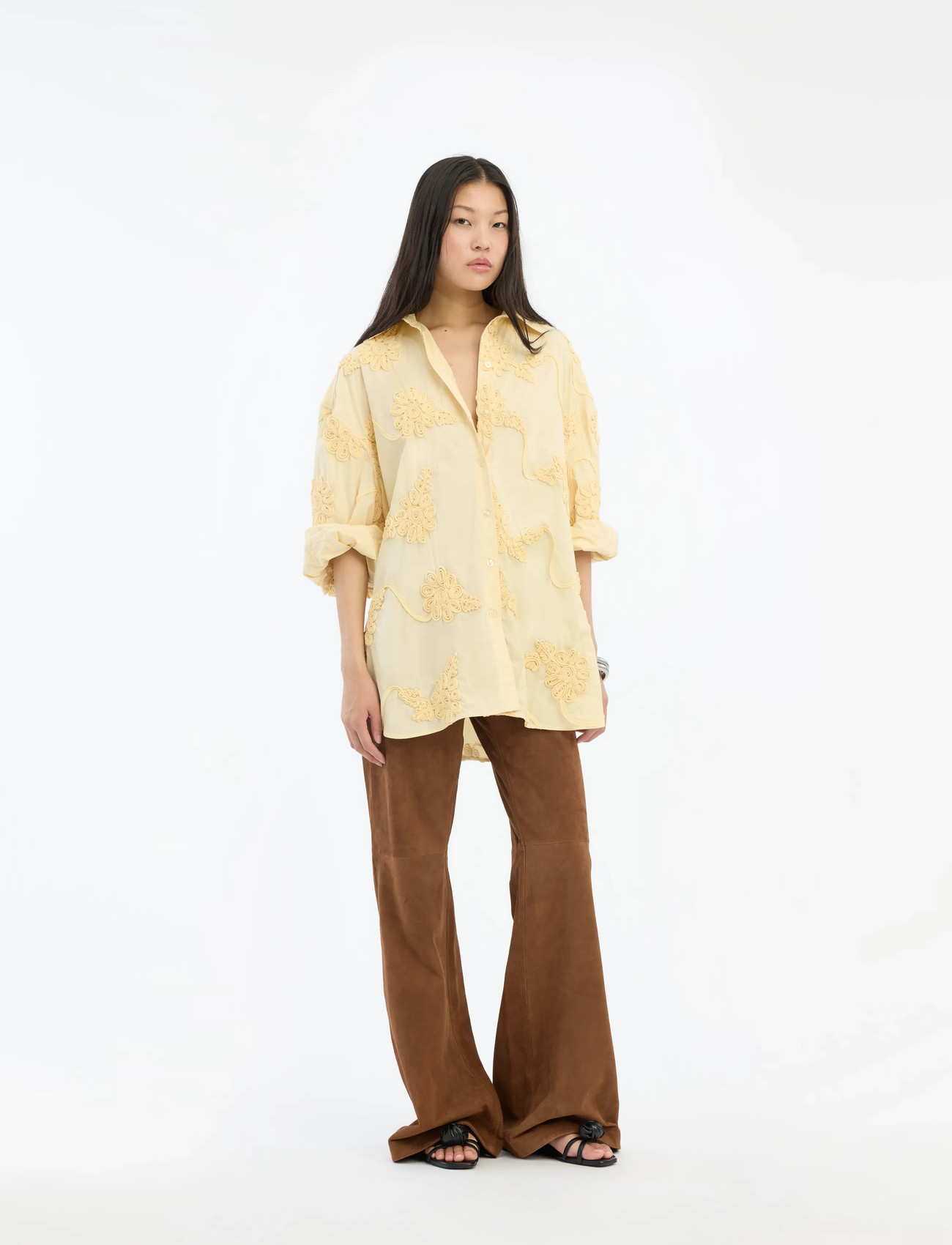 ROTATE Birger Christensen Flower Oversized Shirt, 42, Yellow, Skjorter > Langærmede, Dame