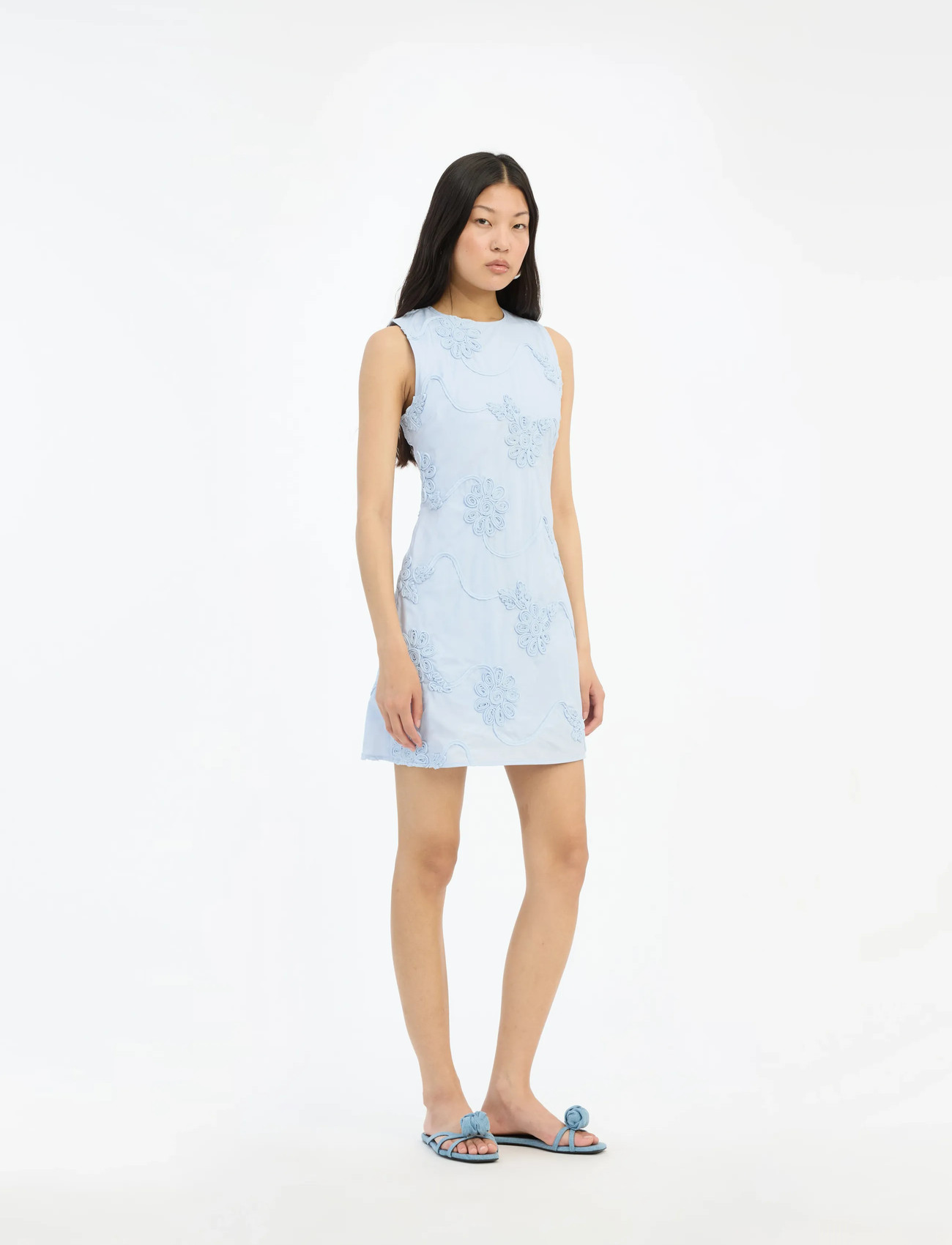 ROTATE Birger Christensen Flower Mini Flared Dress, 34, Blue, Kjoler > Kort Kjole, Dame