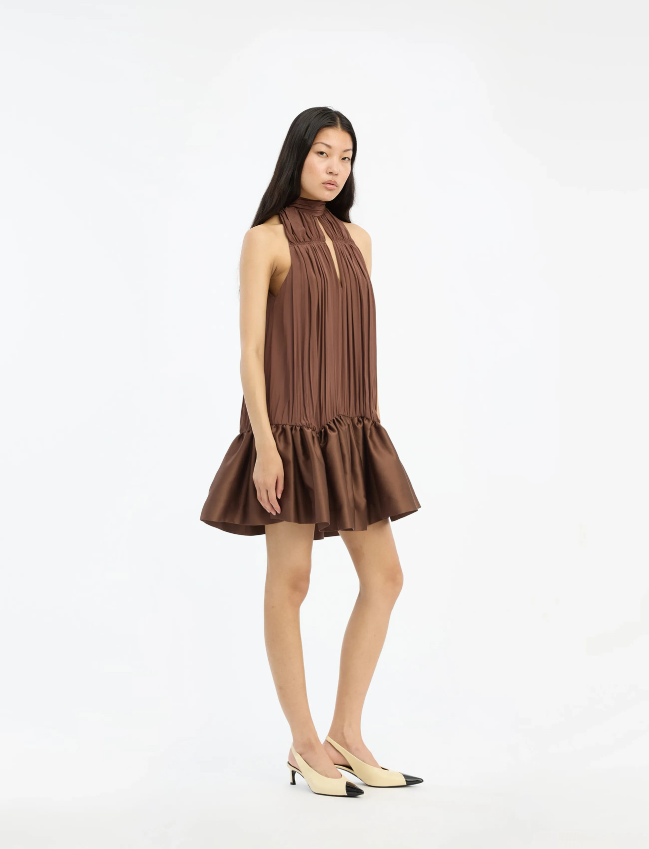 ROTATE Birger Christensen Gathered Mini Dress, 34, Brown, Designere > Knælange Og Midi, Dame