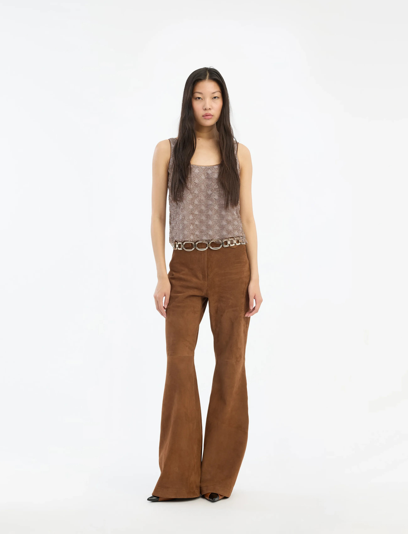 ROTATE Birger Christensen Scallop Sequin Top, 40, Grey, T-Shirts & Toppe > Uden Ærmer, Dame