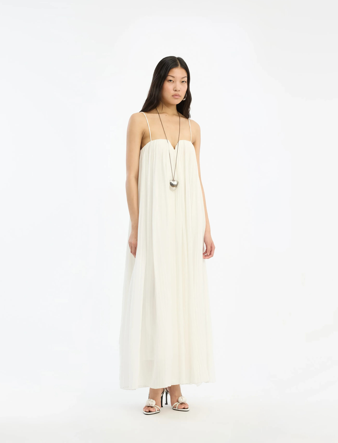 ROTATE Birger Christensen Pleated Midi Strap Dress, 36, Cream, Designere > Maxi Dress, Dame