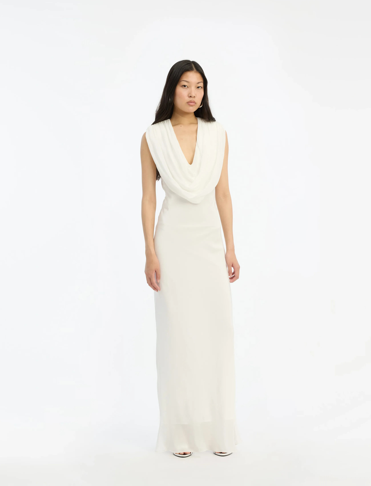 ROTATE Birger Christensen Maxi Waterfall Dress, 38, Cream, Designere > Maxi Dress, Dame