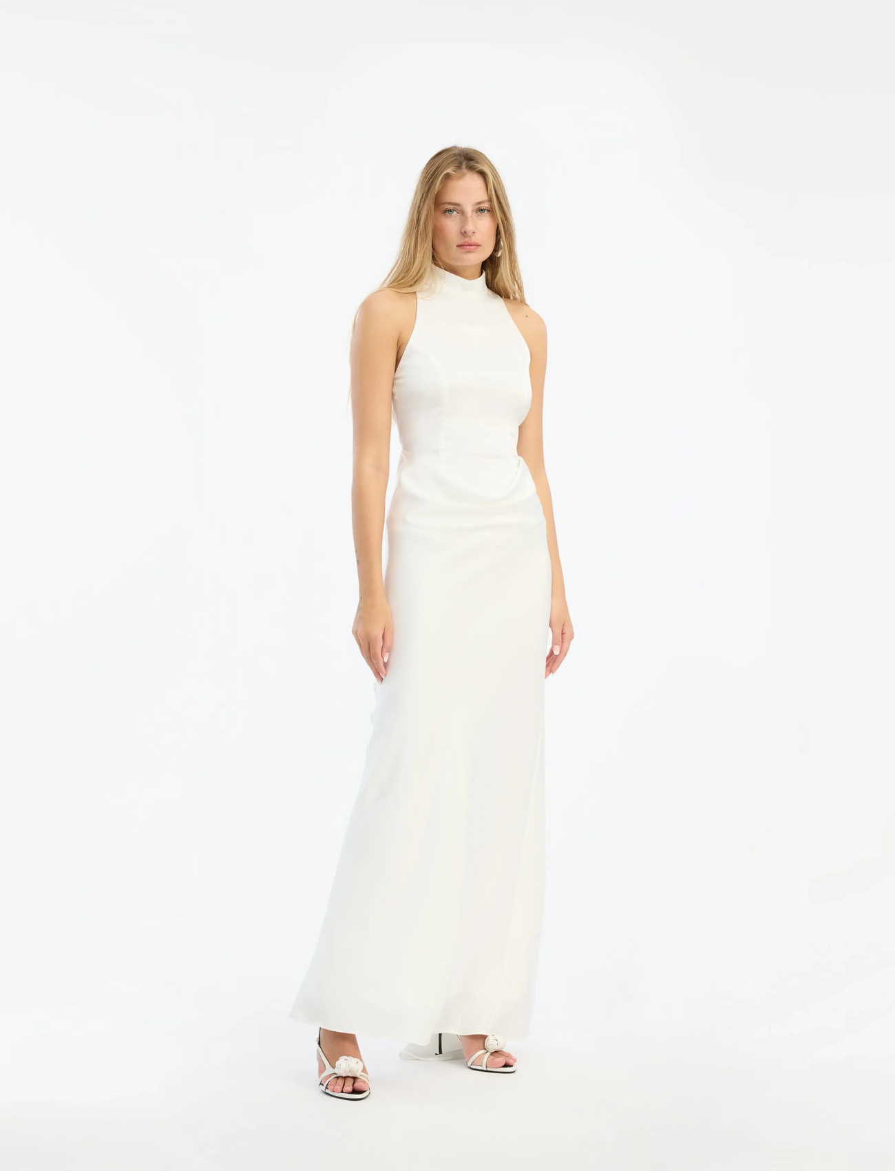 ROTATE Birger Christensen Satin Maxi Train Dress, 40, Cream, Designere > Maxi Dress, Dame
