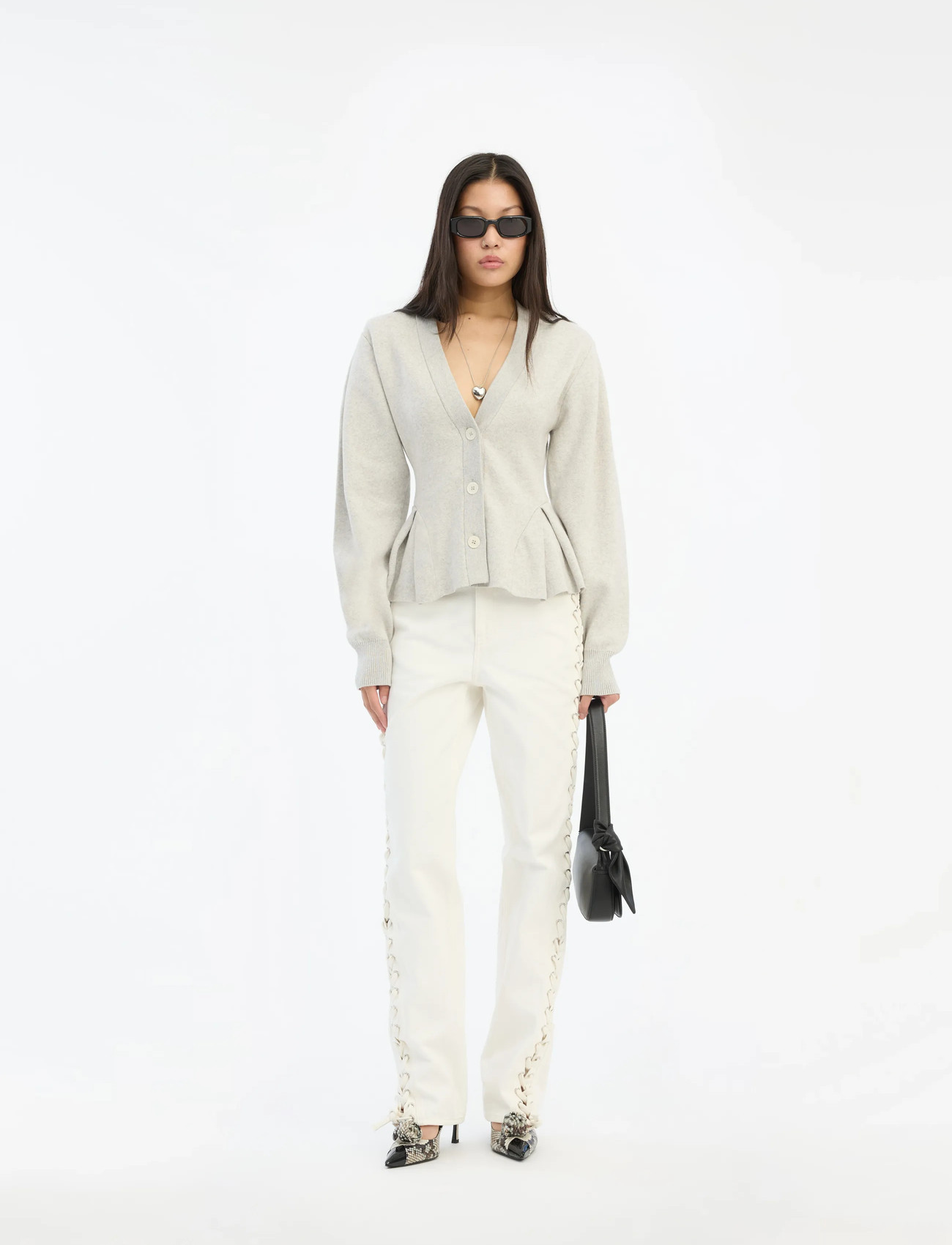 ROTATE Birger Christensen Peplum Knit Cardigan, M, Grey, Strik > Cardigans, Dame