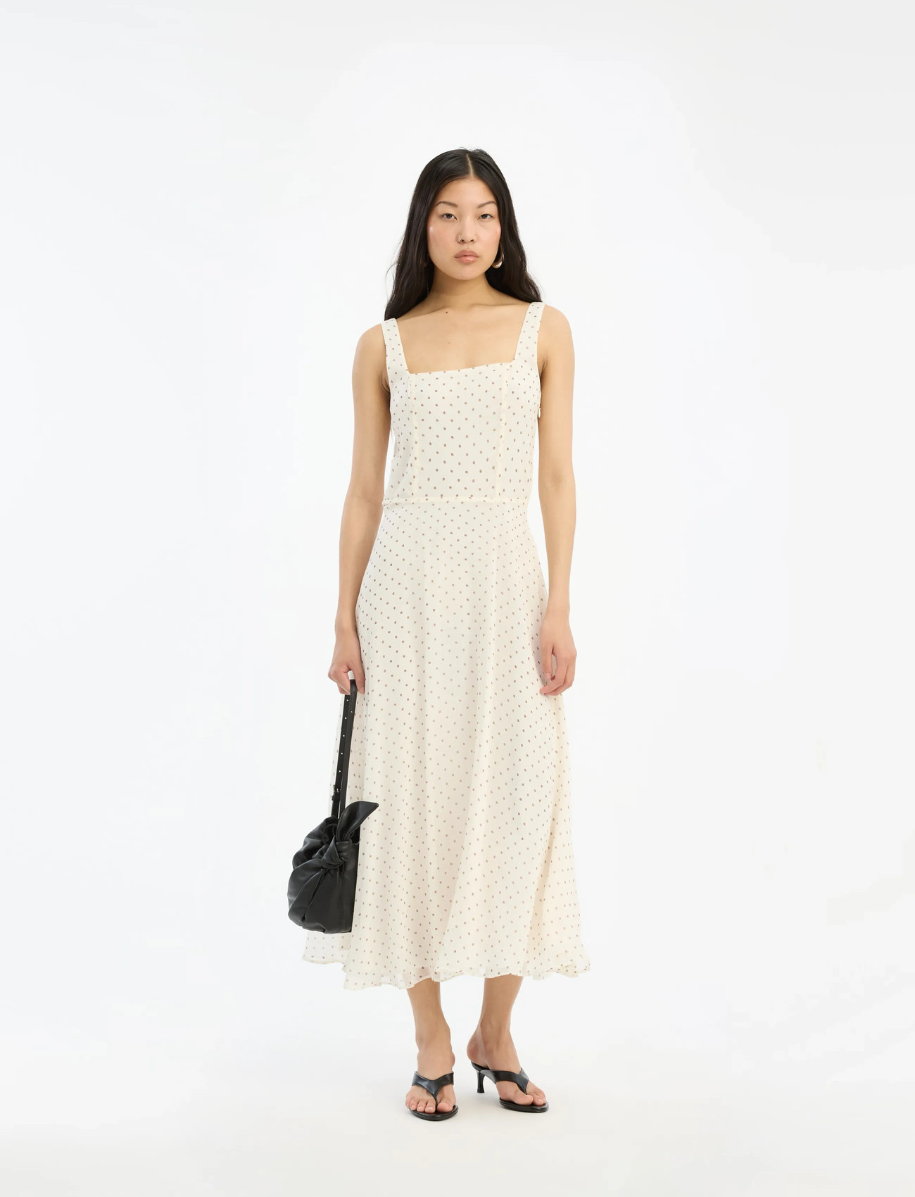 ROTATE Birger Christensen Chiffon Flared Midi Dress, 40, Cream, Designere > Summer Dresses, Dame