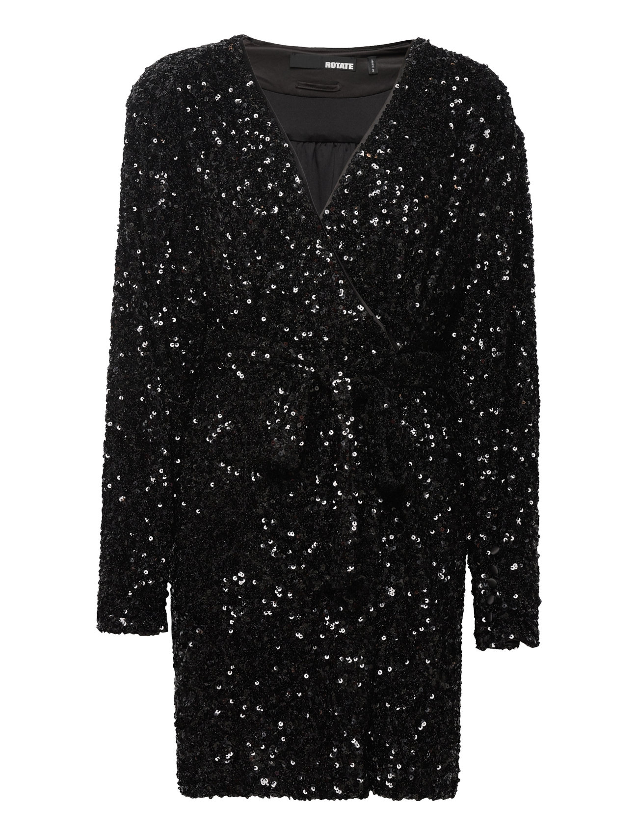 Sequin Wide-Shoulder Wrap Dress Kort Kjole Black ROTATE Birger Christensen