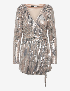 Sequin Midi Wrap Dress - pailletten jurken - silver