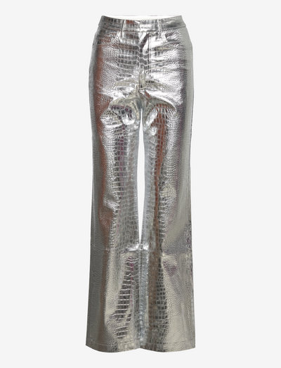 Embossed PU Pants - wijde broeken - silver