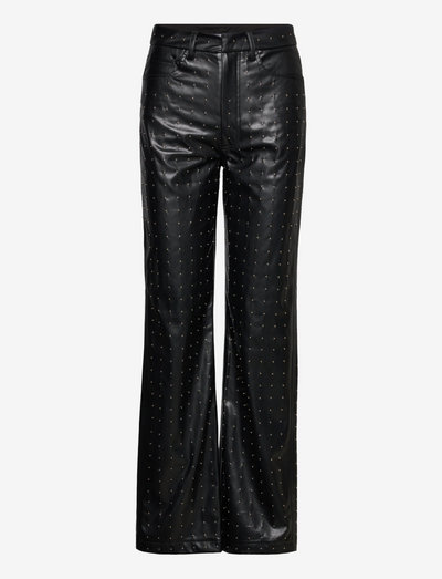Studded Pu Straight Pants - nahkpüksid - black