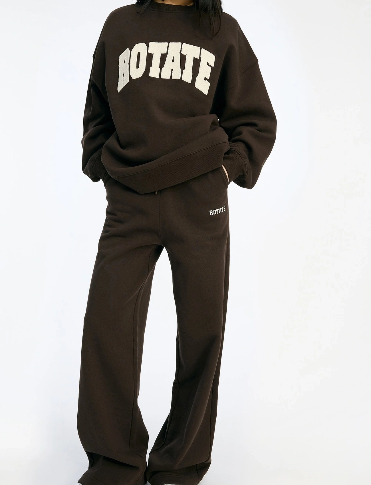 ROTATE Birger Christensen Heavy Straight Sweatpants, XL, Brown, Underdele > Joggingbukser, Dame