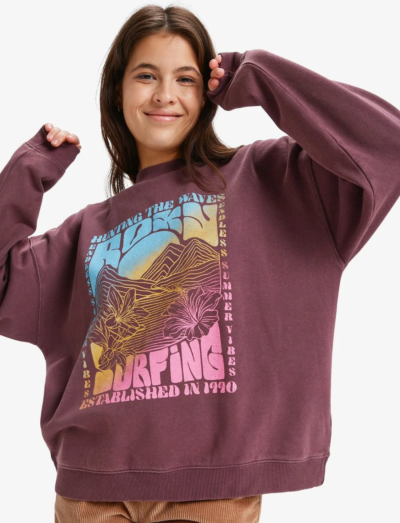 Roxy Lineup Oversized Crew, XL, Burgundy, Sweatshirts & Hættetrøjer > Sweatshirts, Dame