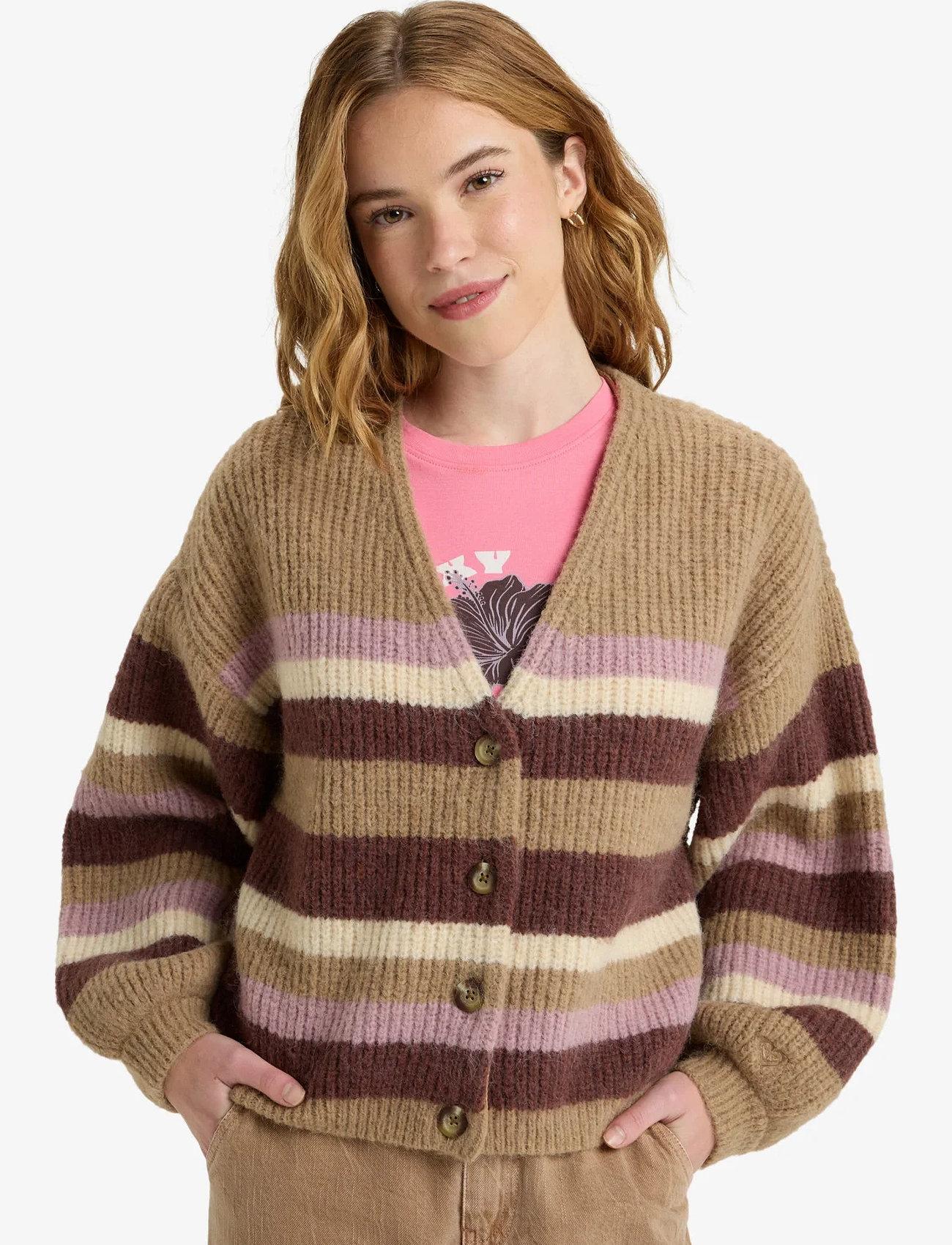 Roxy Marble Tiles Stripe, L, Brown, Sport Sweatshirts & Hoodies > Sport Knitwear, Dame