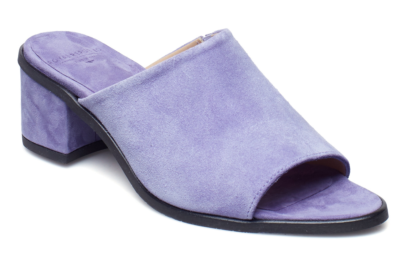 purple suede mules