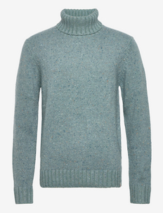 High-neck sweater in soft luxury nope yarn - col roulé - blue