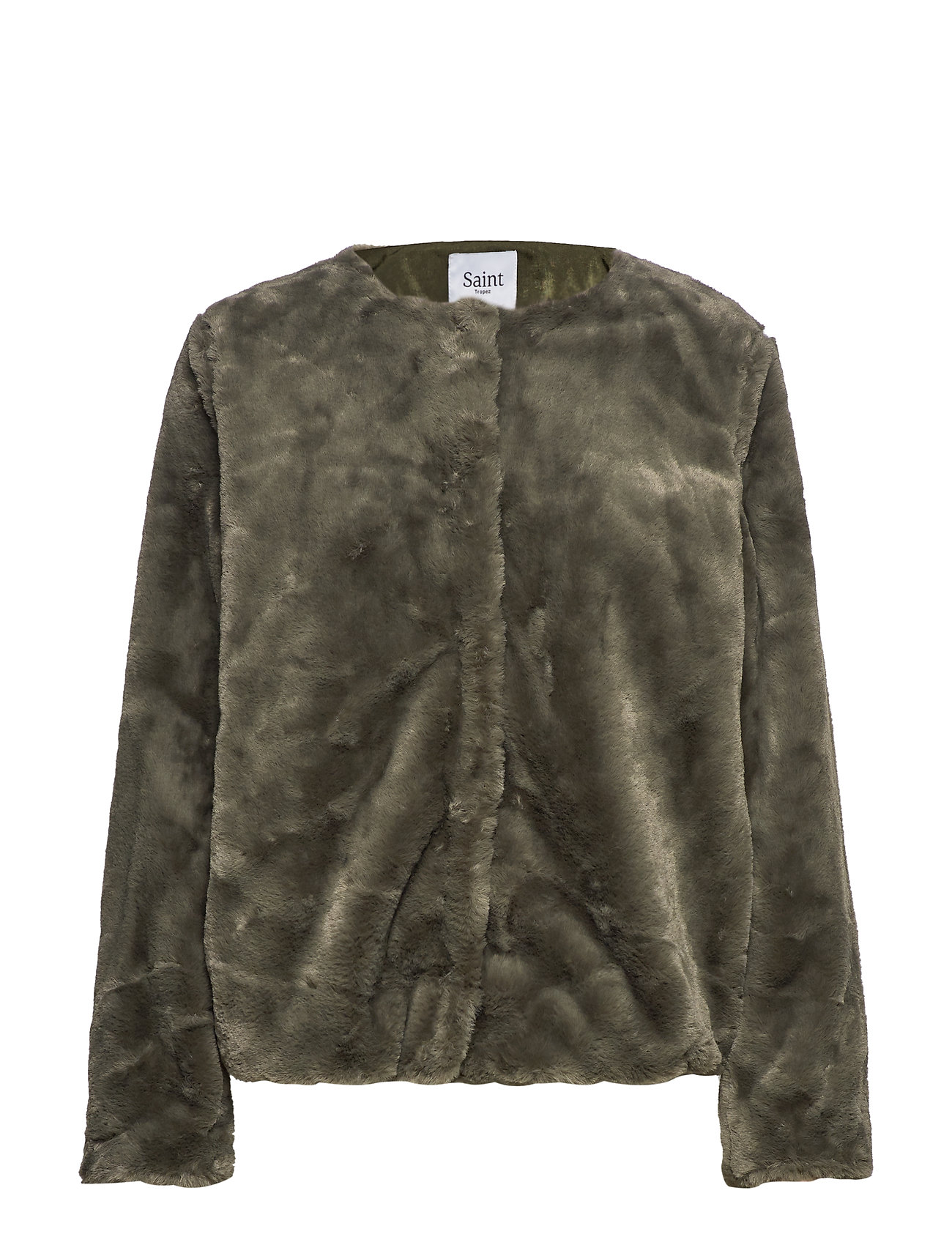 Saint Tropez T7054, Woven Jacket Short Outerwear Faux Fur Grön [Color: CACTUS ][Sex: Women ][Sizes: XS,S,M,L,XL ]