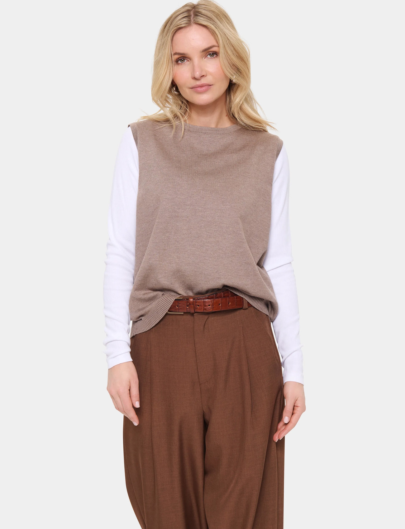 Saint Tropez Milasz Vest, L, Brown, Veste > Strikkede Veste, Dame