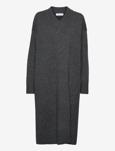 Kei v-neck dress 11250 - knitted dresses - dark grey mel.
