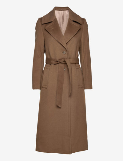 Cashmere Coat W - Clareta Belt Long - pitkät talvitakit - light camel